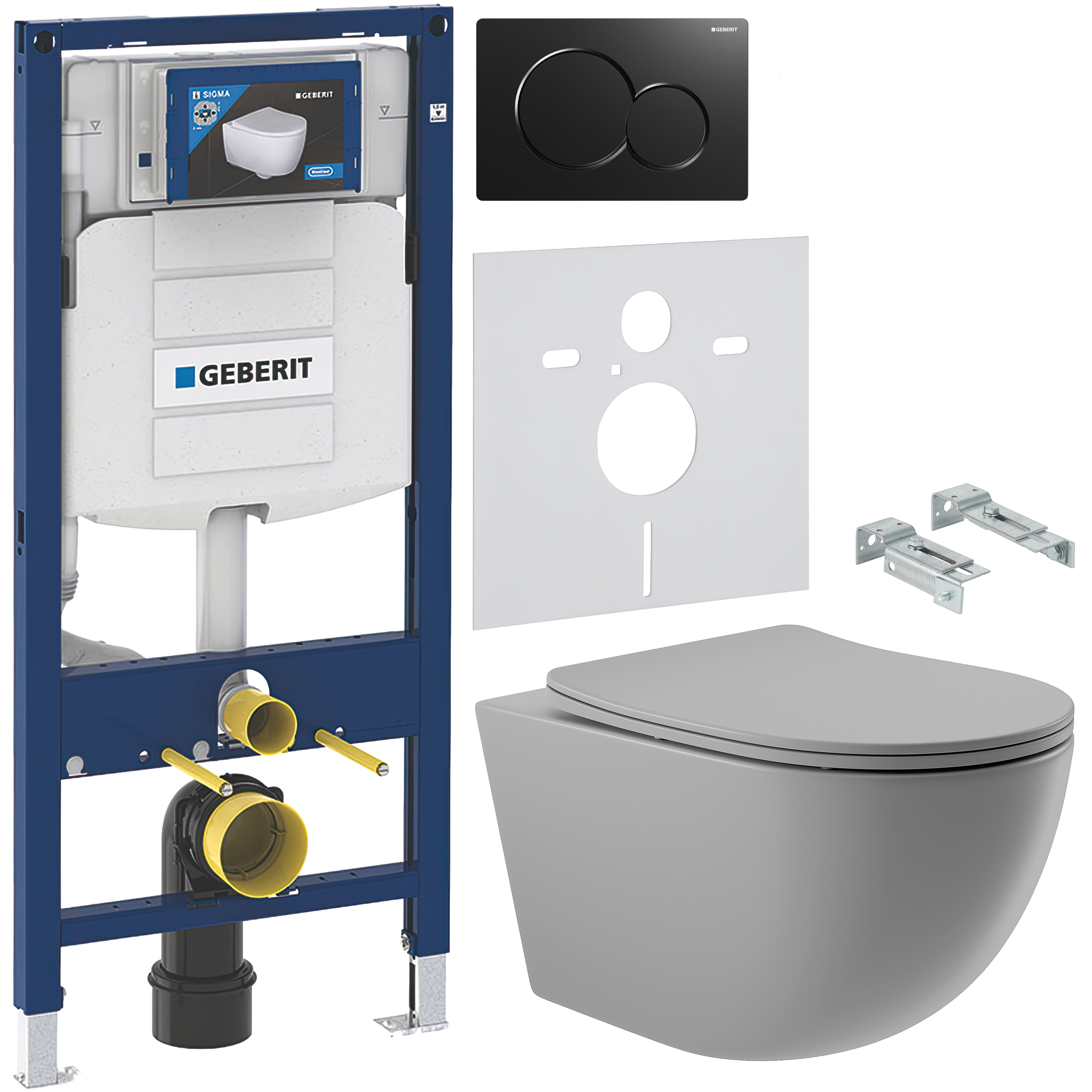 Комплект 5 в 1 Унитаз подвесной Aqueduto Ovo OVO0130 + Крепления Geberit Duofix 111.815.00.1 + Инсталляция 111.300.00.5 + Кнопка Sigma 01 115.770.DW.5 + Звукоизоляция 156.050.00.1
