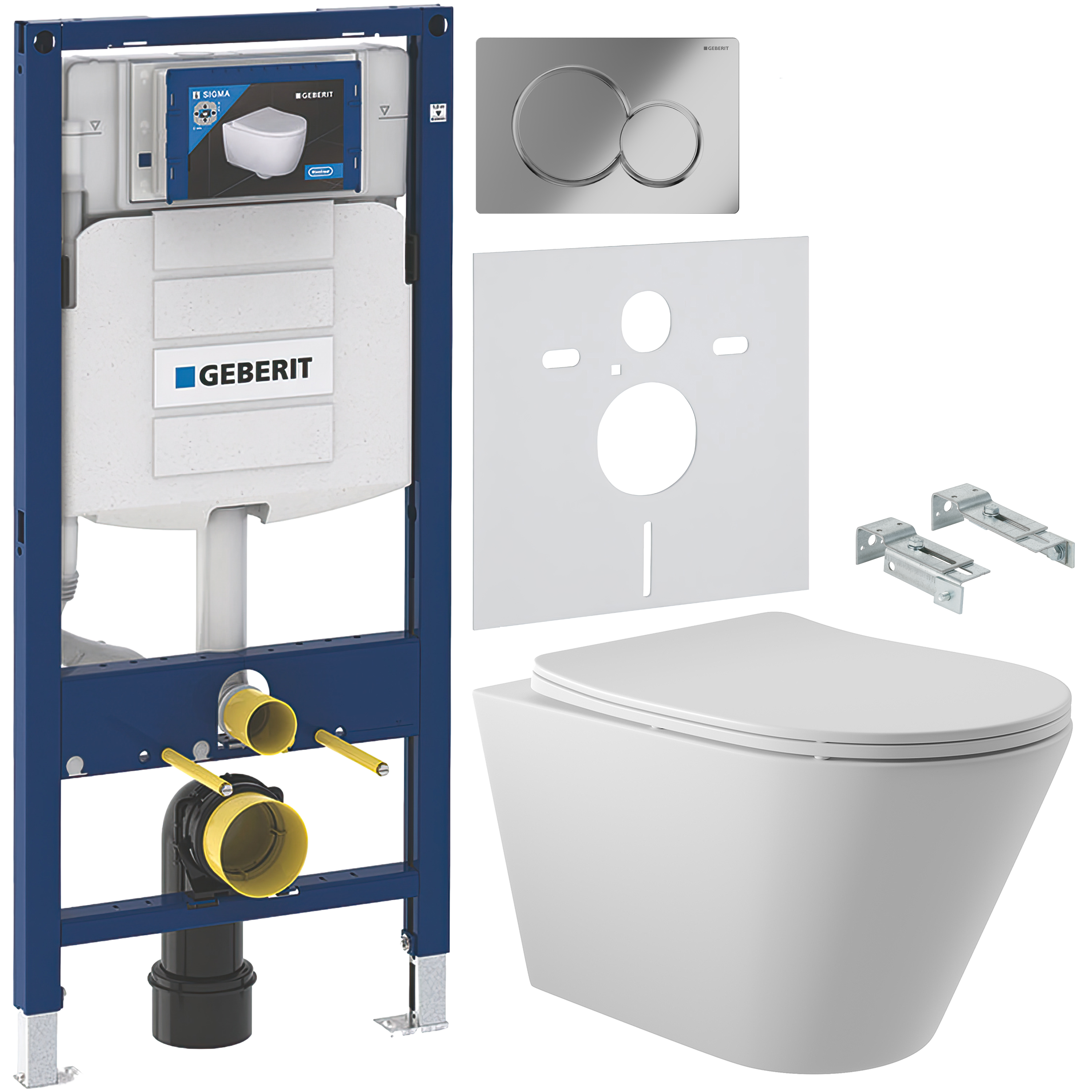 Комплект 5 в 1 Унитаз подвесной Aqueduto Cone CON0120 + Крепления Geberit Duofix 111.815.00.1 + Инсталляция 111.300.00.5 + Кнопка Sigma 01 115.770.21.5 + Звукоизоляция 156.050.00.1
