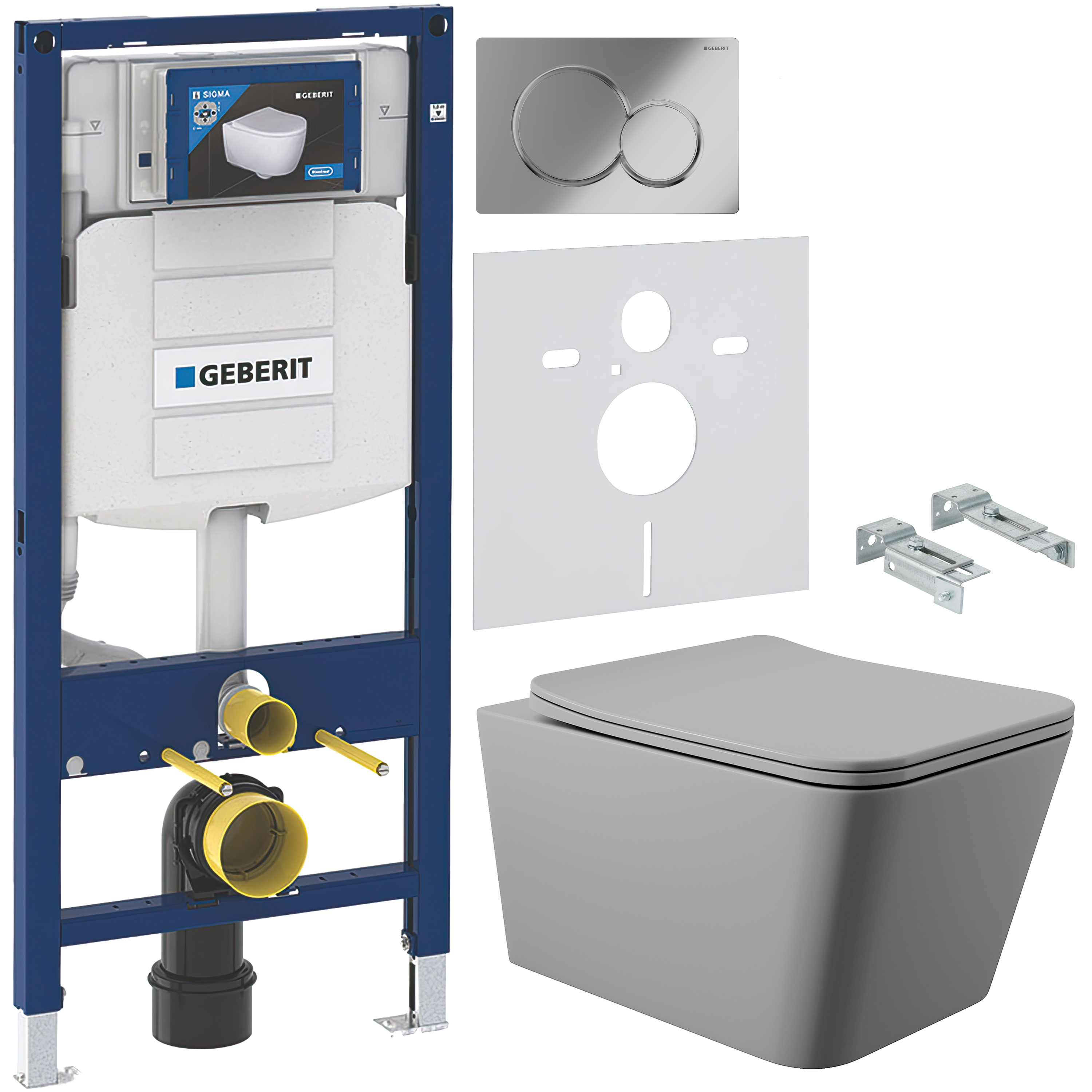 Комплект 5 в 1 Унитаз подвесной Aqueduto Macio MAC0130 + Крепления Geberit Duofix 111.815.00.1 + Инсталляция 111.300.00.5 + Кнопка Sigma 01 115.770.21.5 + Звукоизоляция 156.050.00.1