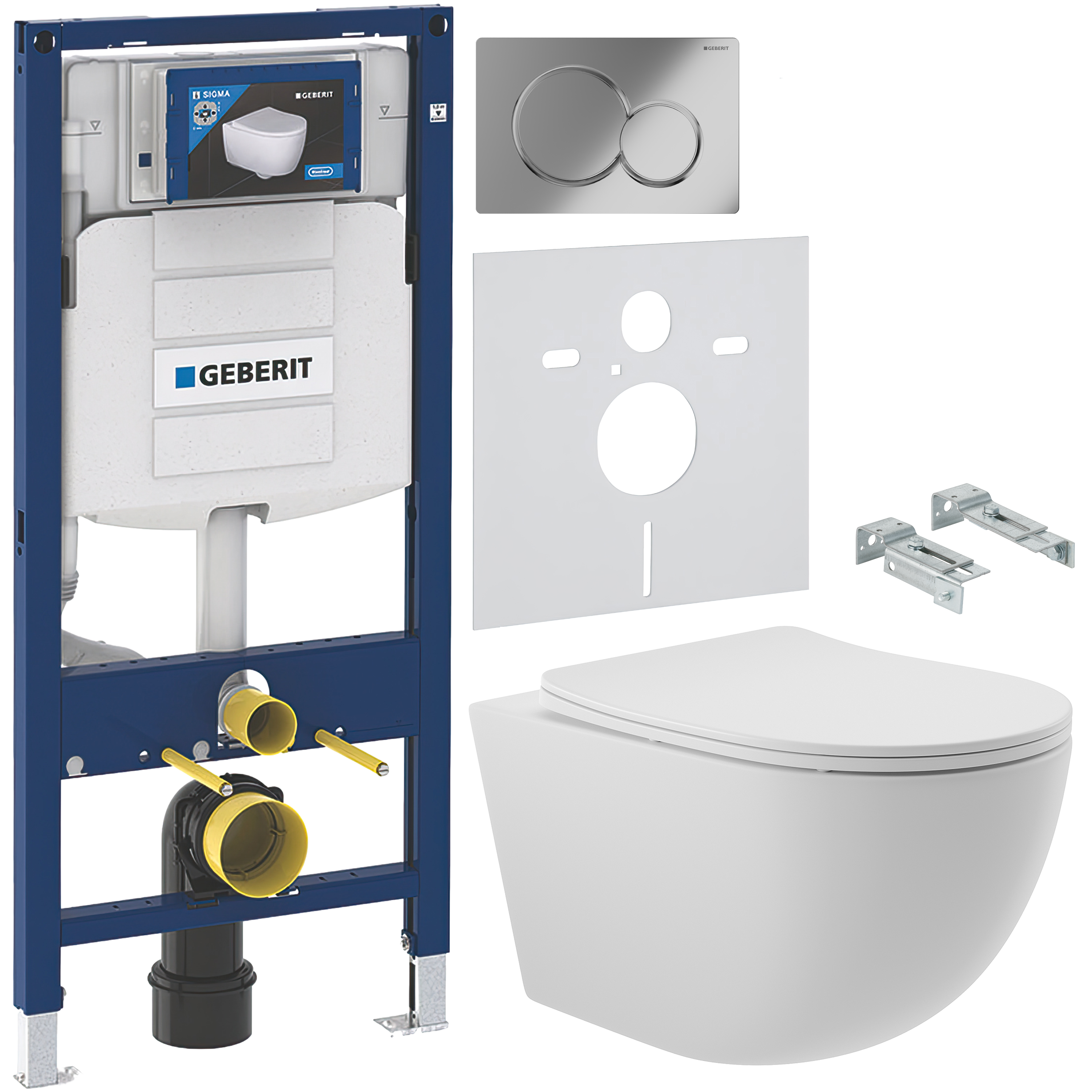 Комплект 5 в 1 Унитаз подвесной Aqueduto Ovo OVO0120 + Крепления Geberit Duofix 111.815.00.1 + Инсталляция 111.300.00.5 + Кнопка Sigma 01 115.770.21.5 + Звукоизоляция 156.050.00.1