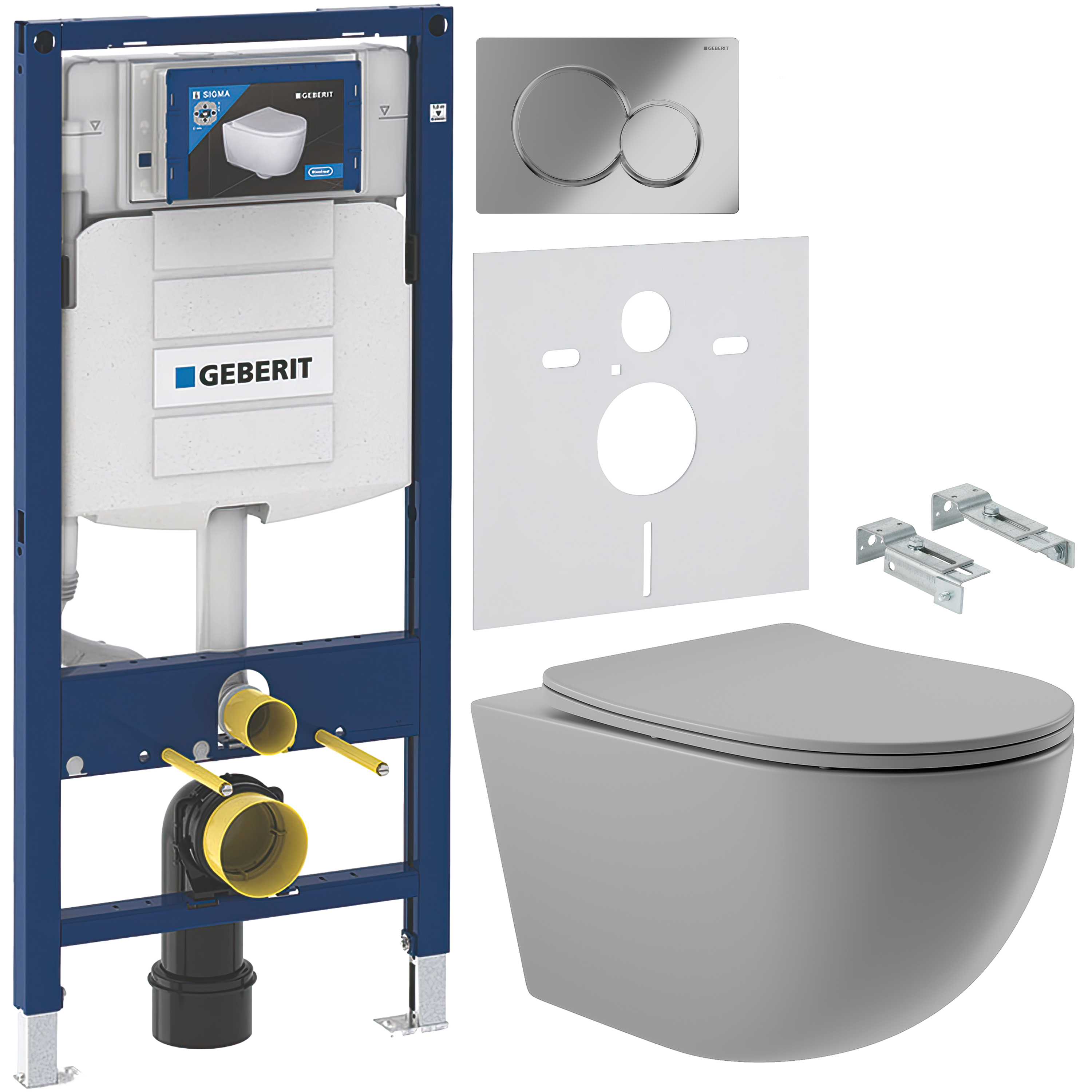 Комплект 5 в 1 Унитаз подвесной Aqueduto Ovo OVO0130 + Крепления Geberit Duofix 111.815.00.1 + Инсталляция 111.300.00.5 + Кнопка Sigma 01 115.770.21.5 + Звукоизоляция 156.050.00.1