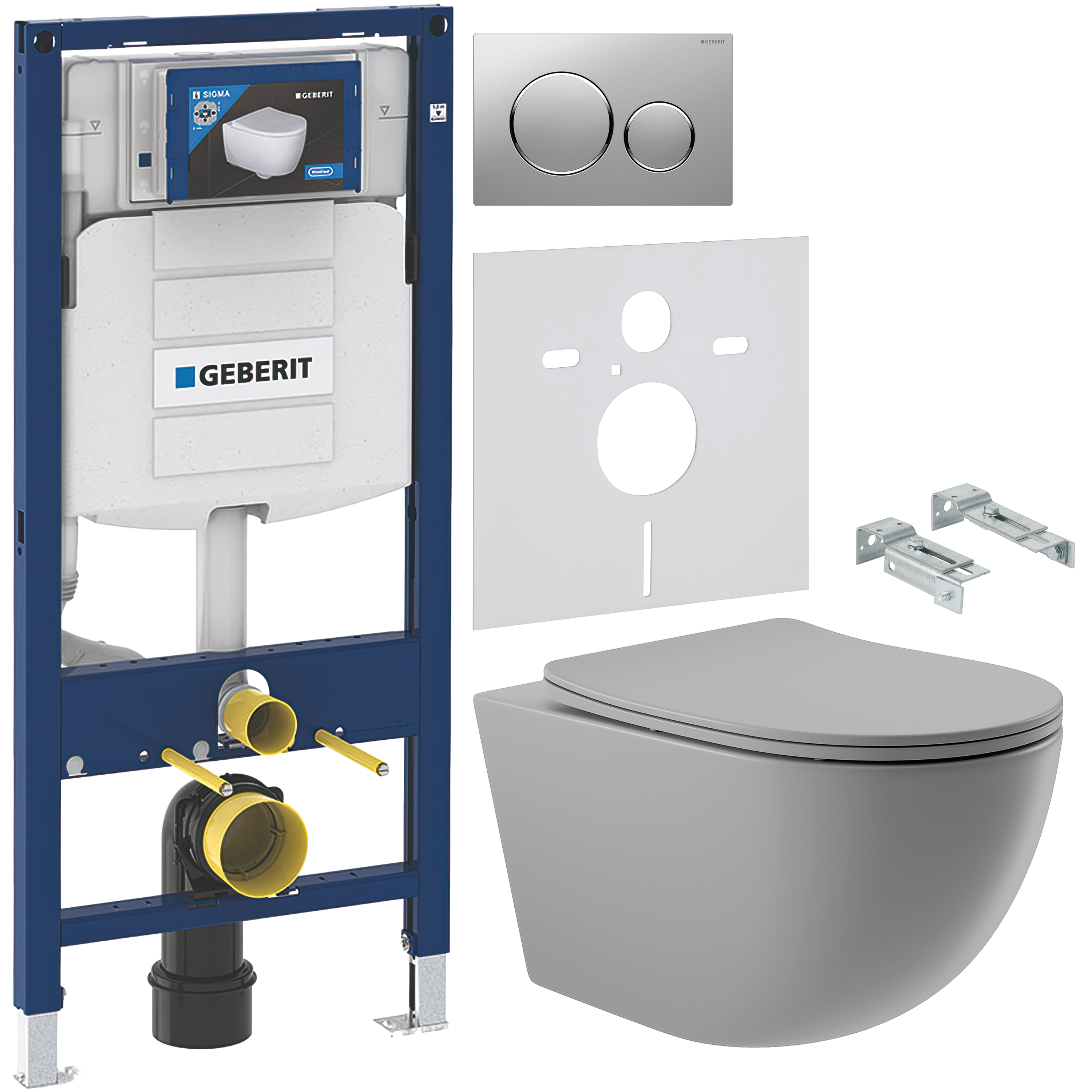 Комплект 5 в 1 Унитаз подвесной Aqueduto Ovo OVO0130 + Крепления Geberit Duofix 111.815.00.1 + Инсталляция 111.300.00.5 + Кнопка Sigma 20 115.882.JQ.1 + Звукоизоляция 156.050.00.1