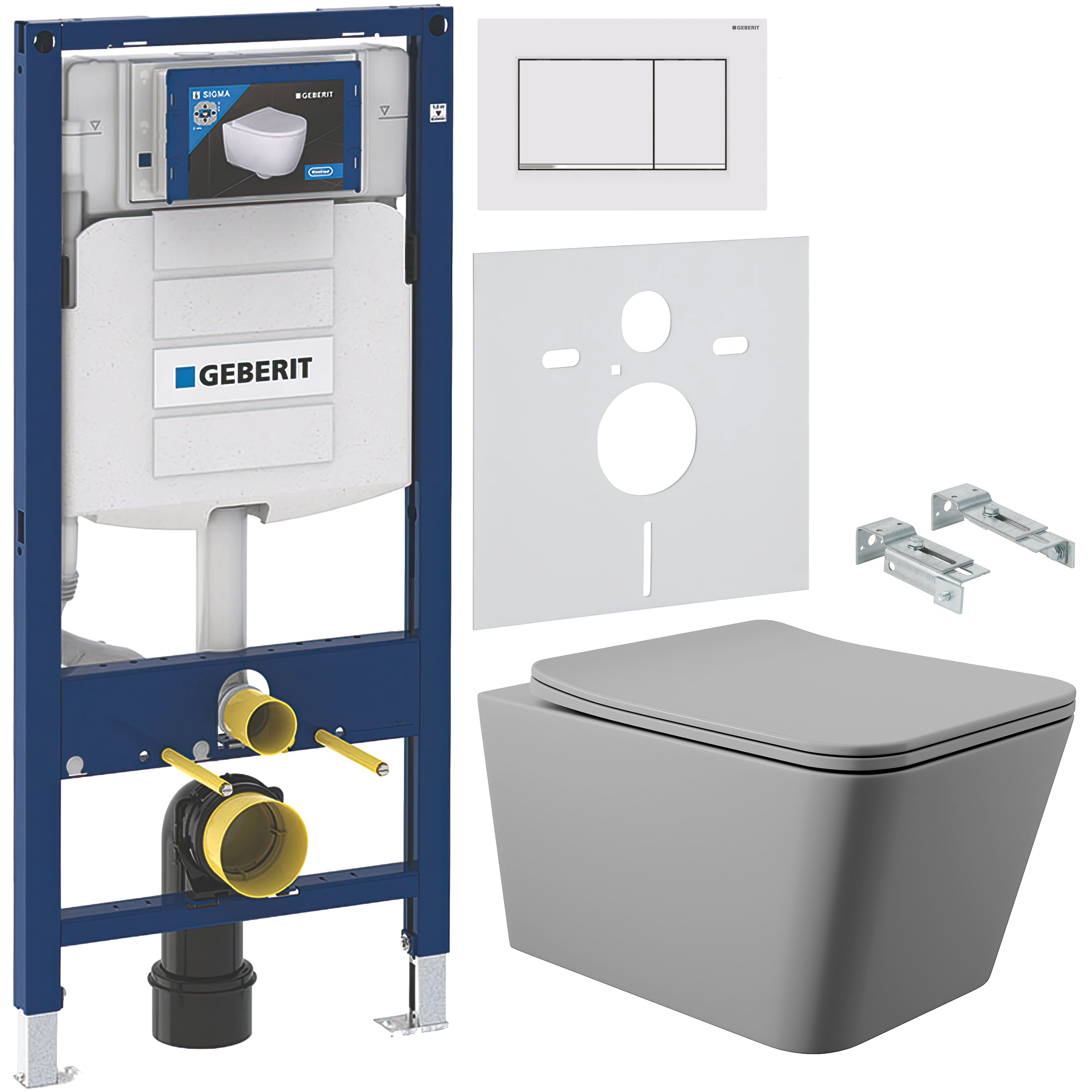 Комплект 5 в 1 Унитаз подвесной Aqueduto Macio MAC0130 + Крепления Geberit Duofix 111.815.00.1 + Инсталляция 111.300.00.5 + Кнопка Sigma 30 115.883.JT.1 + Звукоизоляция 156.050.00.1