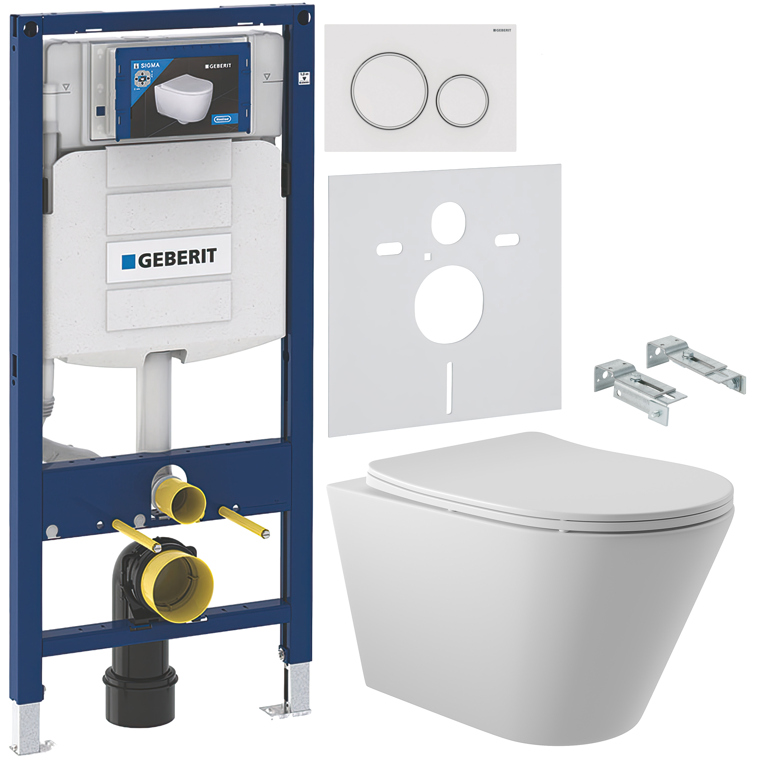 Комплект 5 в 1 Унитаз подвесной Aqueduto Cone CON0120 + Крепления Geberit Duofix 111.815.00.1 + Инсталляция 111.300.00.5 + Кнопка Sigma 20 115.882.11.1 + Звукоизоляция 156.050.00.1