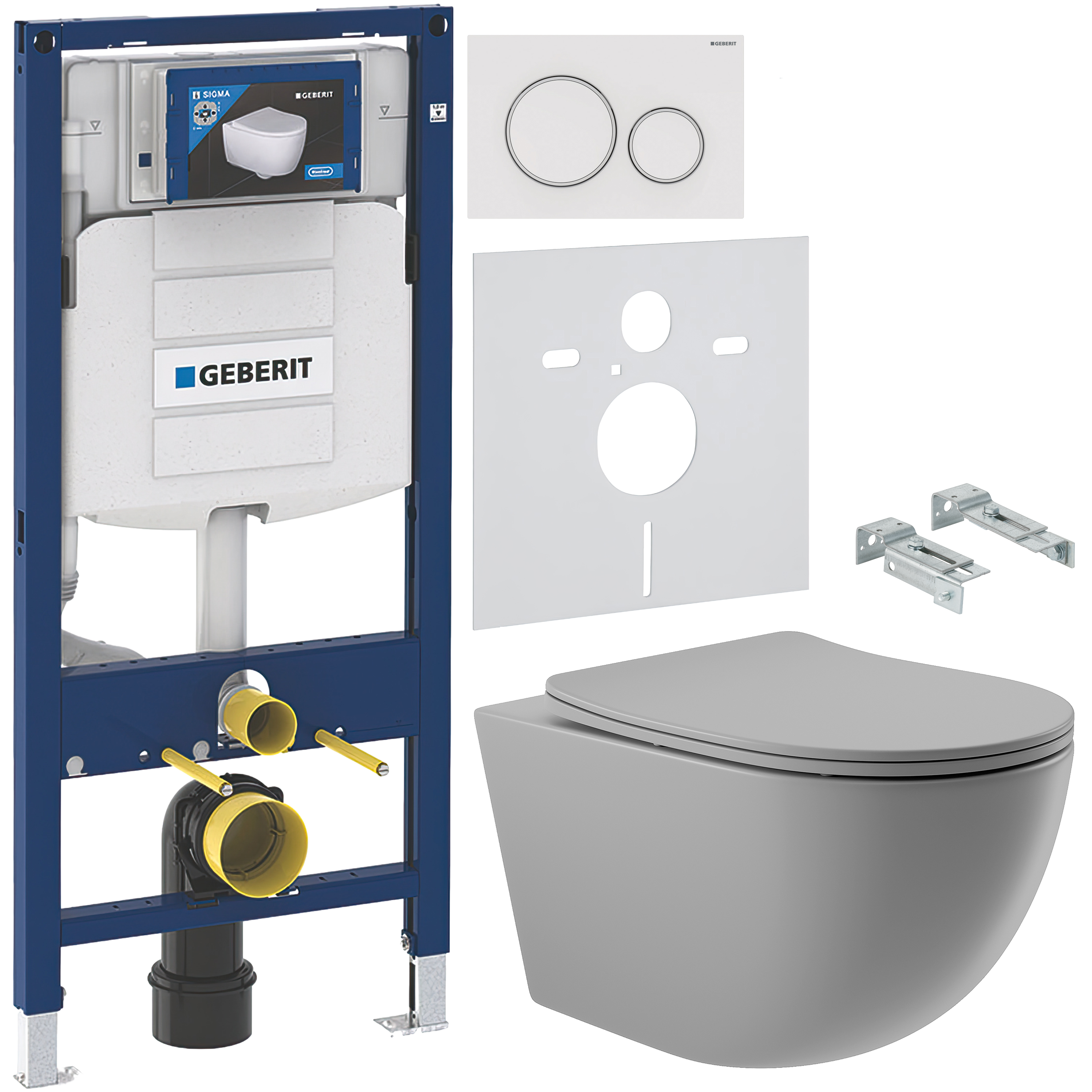 Комплект 5 в 1 Унитаз подвесной Aqueduto Ovo OVO0130 + Крепления Geberit Duofix 111.815.00.1 + Инсталляция 111.300.00.5 + Кнопка Sigma 20 115.882.11.1 + Звукоизоляция 156.050.00.1