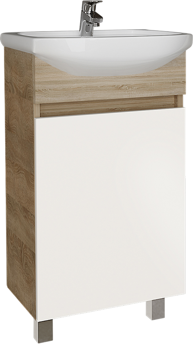 Тумба с раковиной Grossman Поло 45 дуб сонома светлый, белый глянцевый