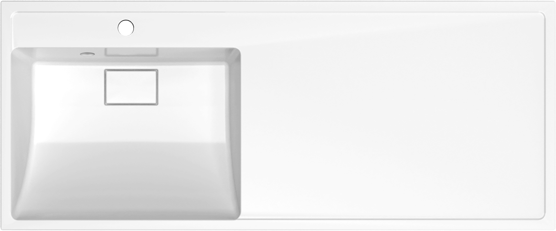 Раковина над стиральной машиной Paola Маджента 120 L глянцевая белая, прямоугольная, литьевой мрамор, со столешницей справа, с кронштейном