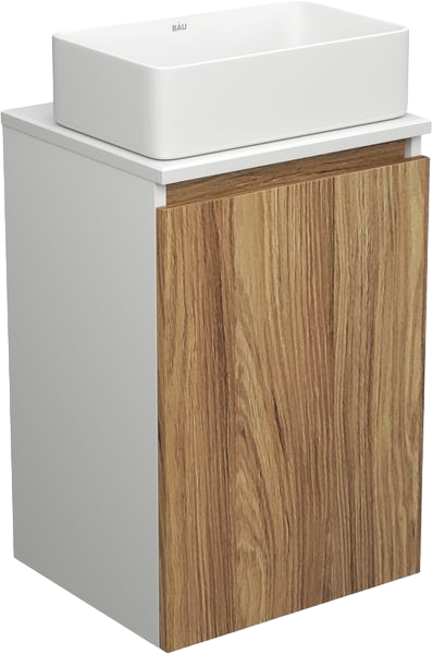 Тумба с раковиной Bauedge Dream Blackwood 40 подвесная, 1 дверца, белая, дуб, раковина Hotel Mini SH1005