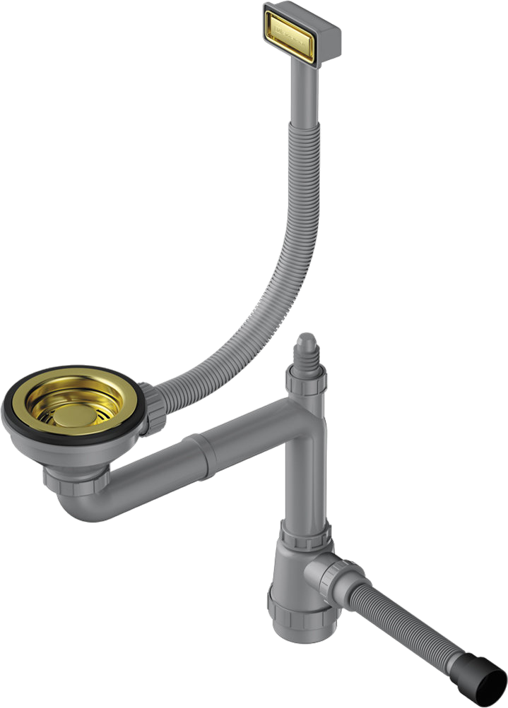 Сифон для мойки Omoikiri WK-1-LG 40 мм, бутылочный, золото, нержавеющая сталь, с отводом для подключения бытовой техники