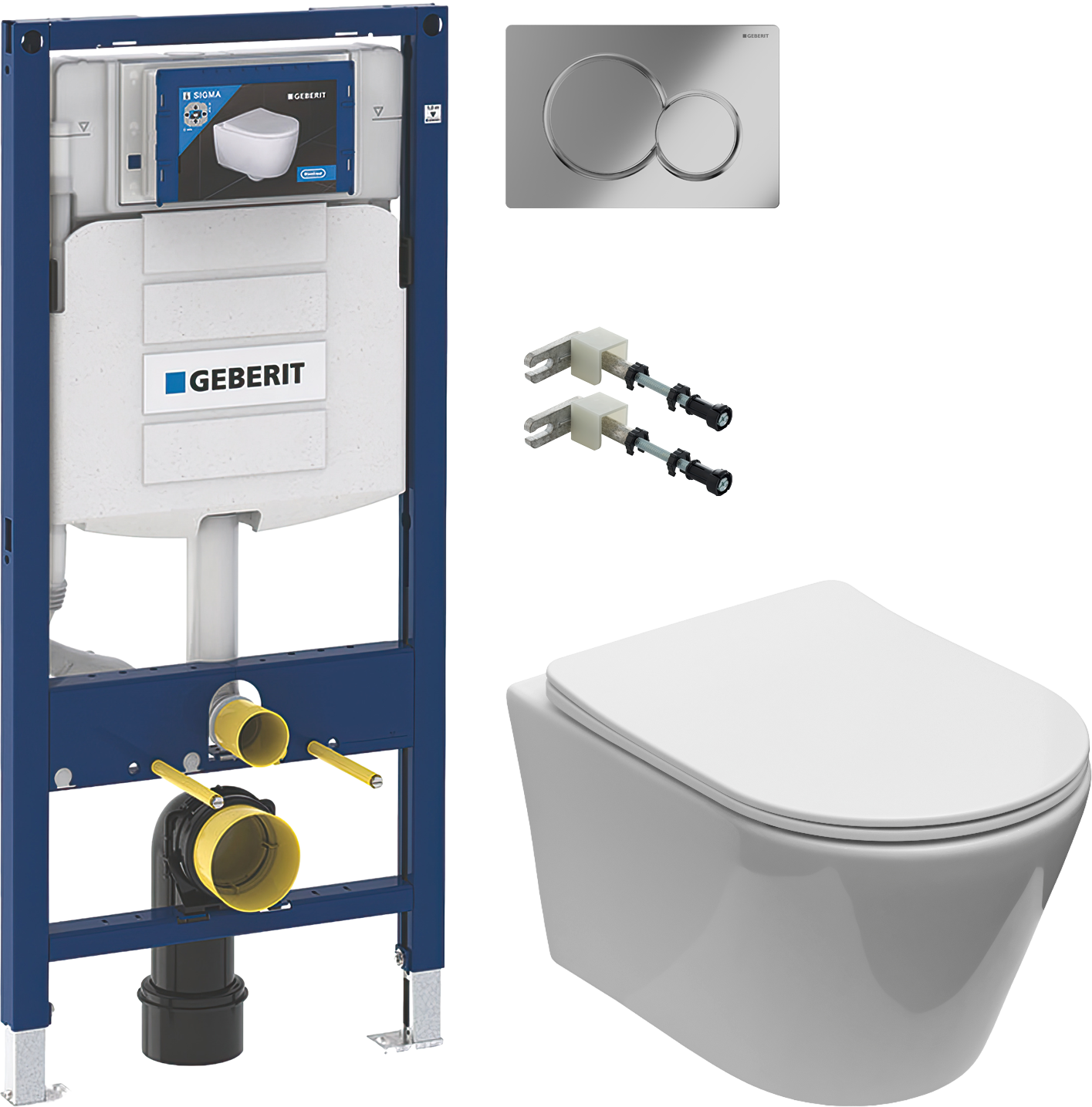 Комплект 4 в 1 Унитаз подвесной Aquanet Logan 340298 + Инсталляция Geberit Duofix 111.300.00.5 + Крепления 111.815.00.1 + Кнопка Sigma 01 115.770.21.5