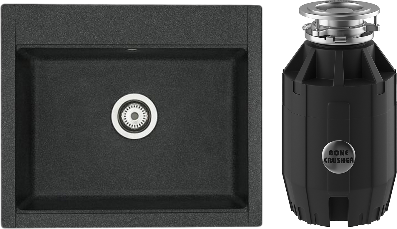 Комплект Мойка AQUATON Делия 60, графит + Измельчитель Bone Crusher BC 910-AS