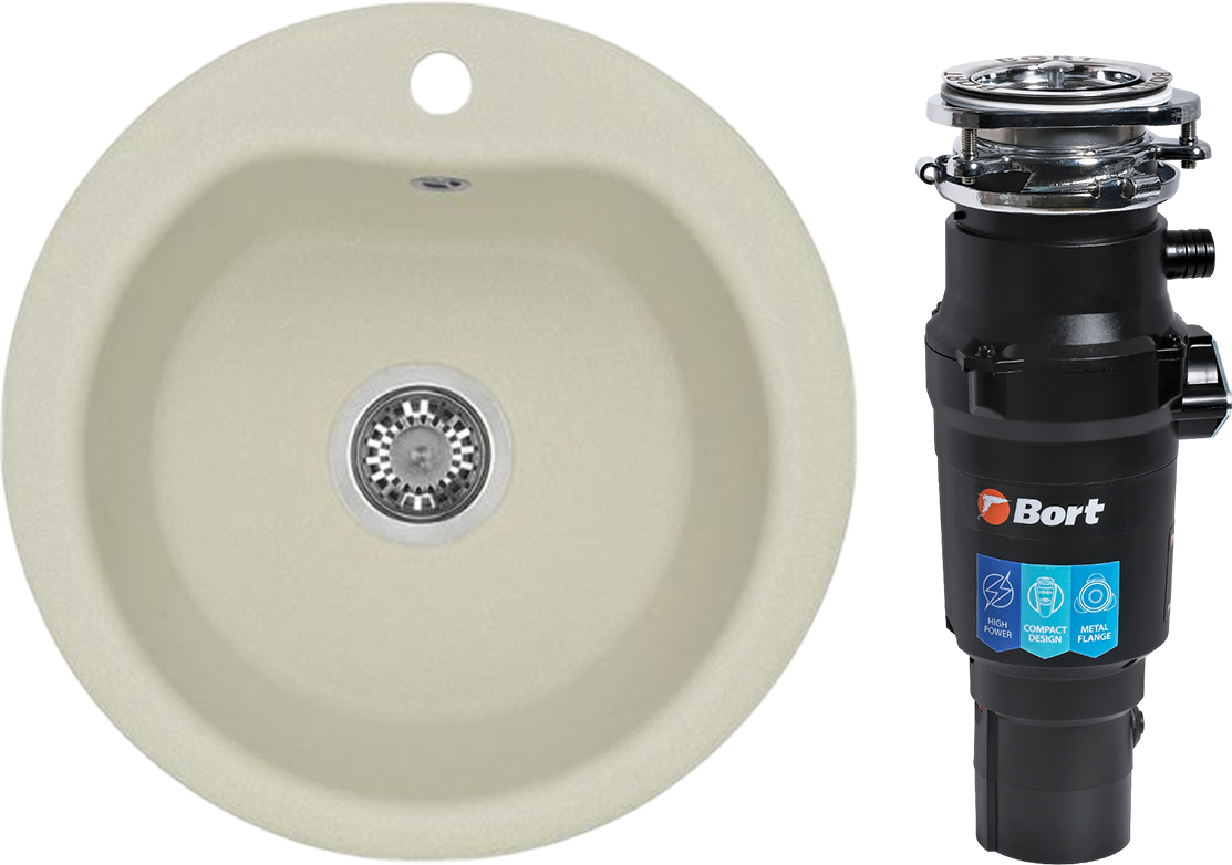 Комплект Мойка AQUATON Мида, жемчуг + Измельчитель Bort Titan 7000