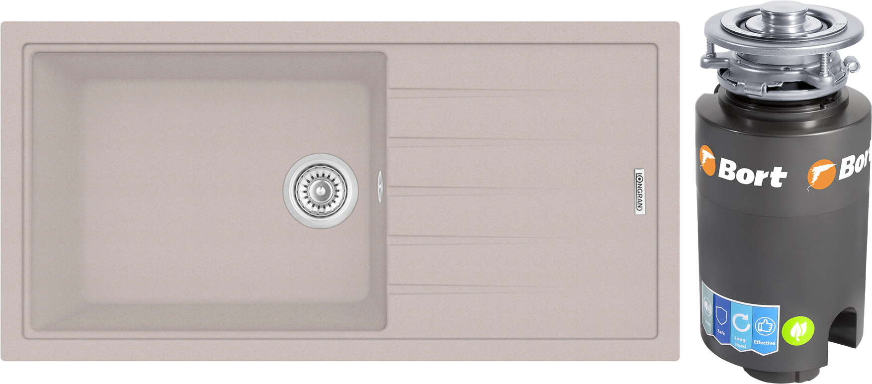 Комплект Мойка Longran Classic CLS914.457 - 58, sabbia + Измельчитель Bort Titan 4000