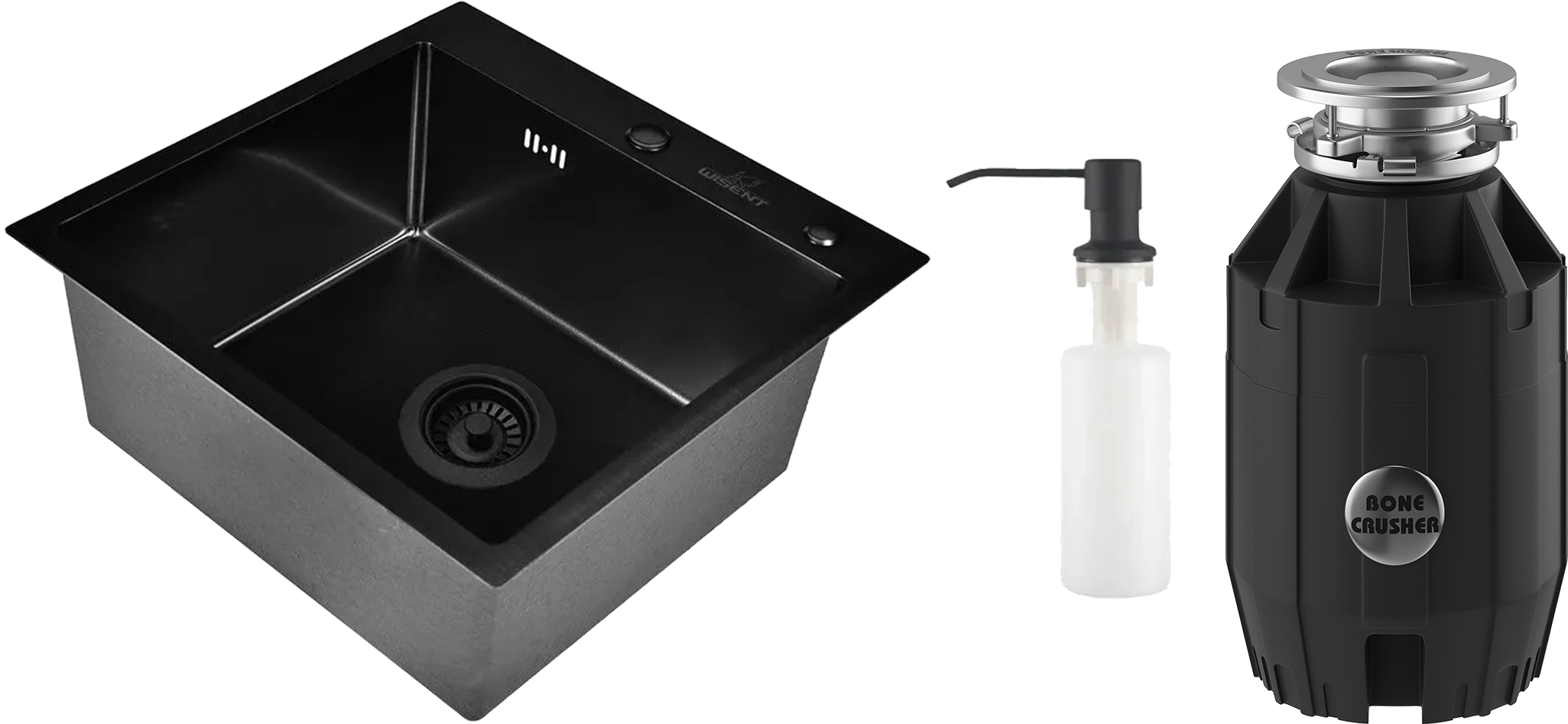 Комплект Мойка Wisent WG 5050B, с PVD покрытием, с дозатором, графит + Измельчитель Bone Crusher BC 910-AS