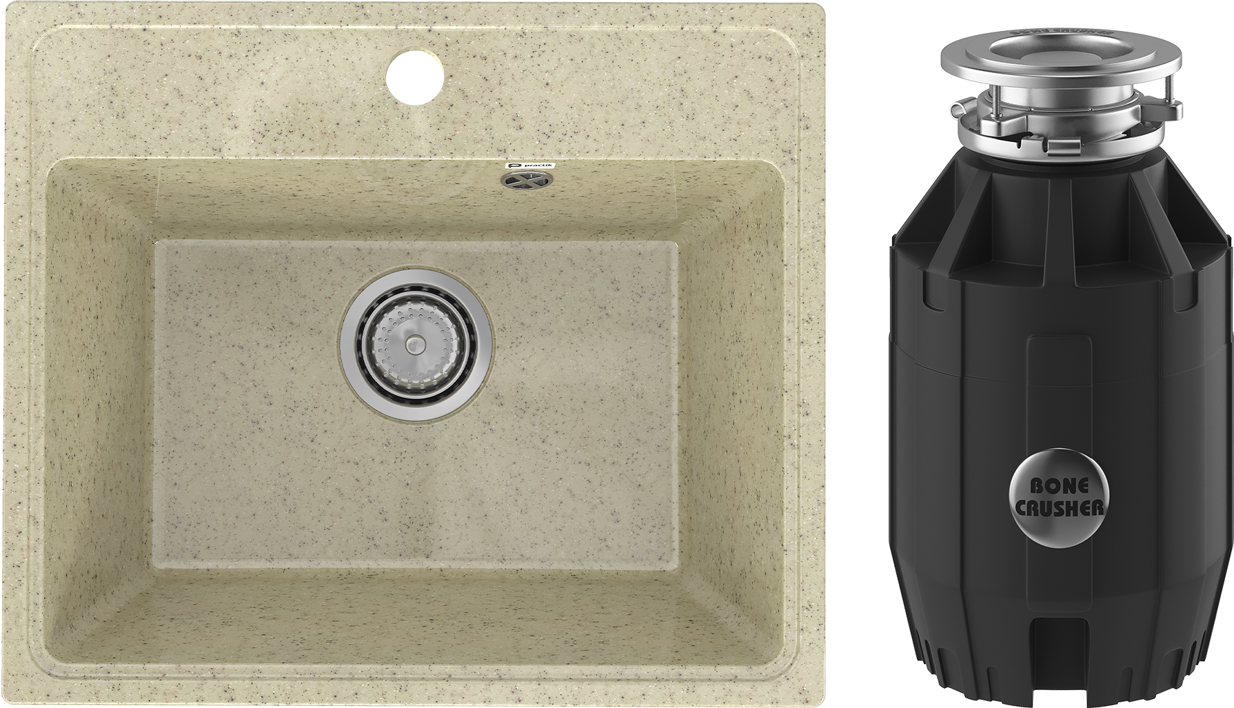 Комплект Мойка Practik PR-M 490-002, слоновая кость + Измельчитель Bone Crusher BC 910-AS