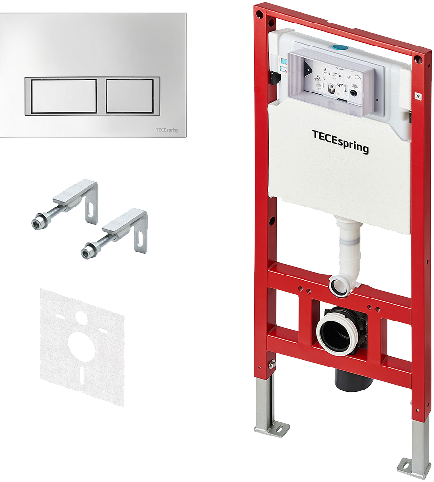Инсталляция с кнопкой TECEspring цвет хром, крепление к полу и стене, с шумоизоляцией