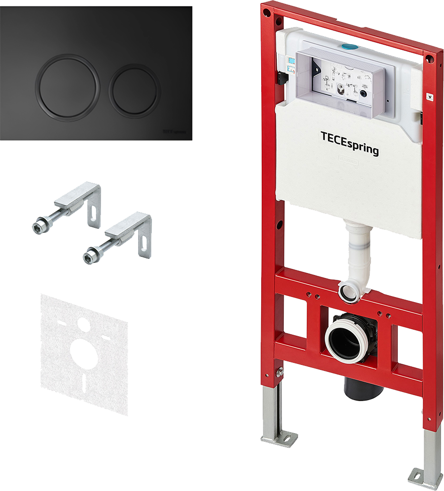 Инсталляция с кнопкой TECEspring цвет черный, крепление к полу и стене, с шумоизоляцией