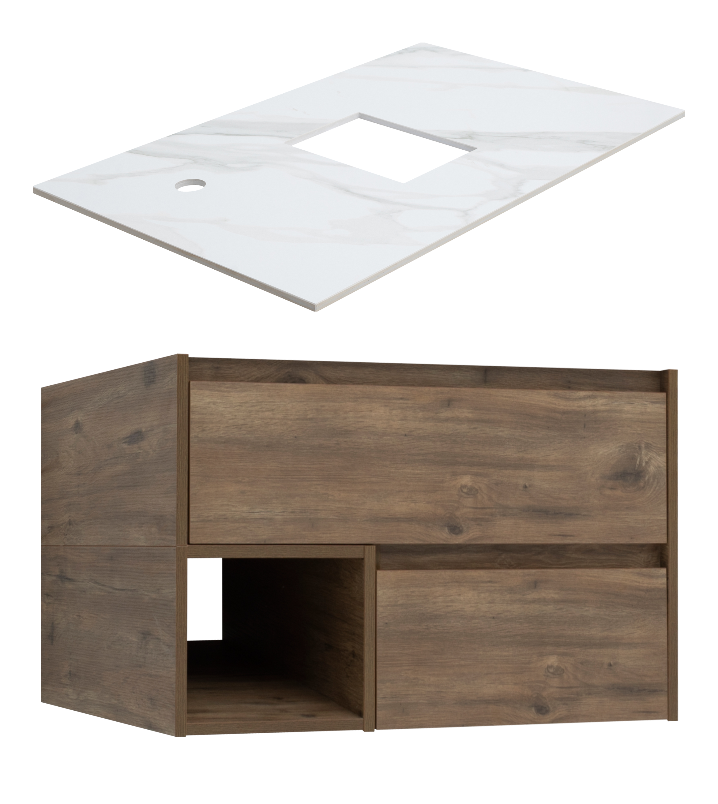 Тумба под раковину со столешницей STWORKI Карлстад 75 дуб рустикальный, монте тиберио, с отверстием для смесителя