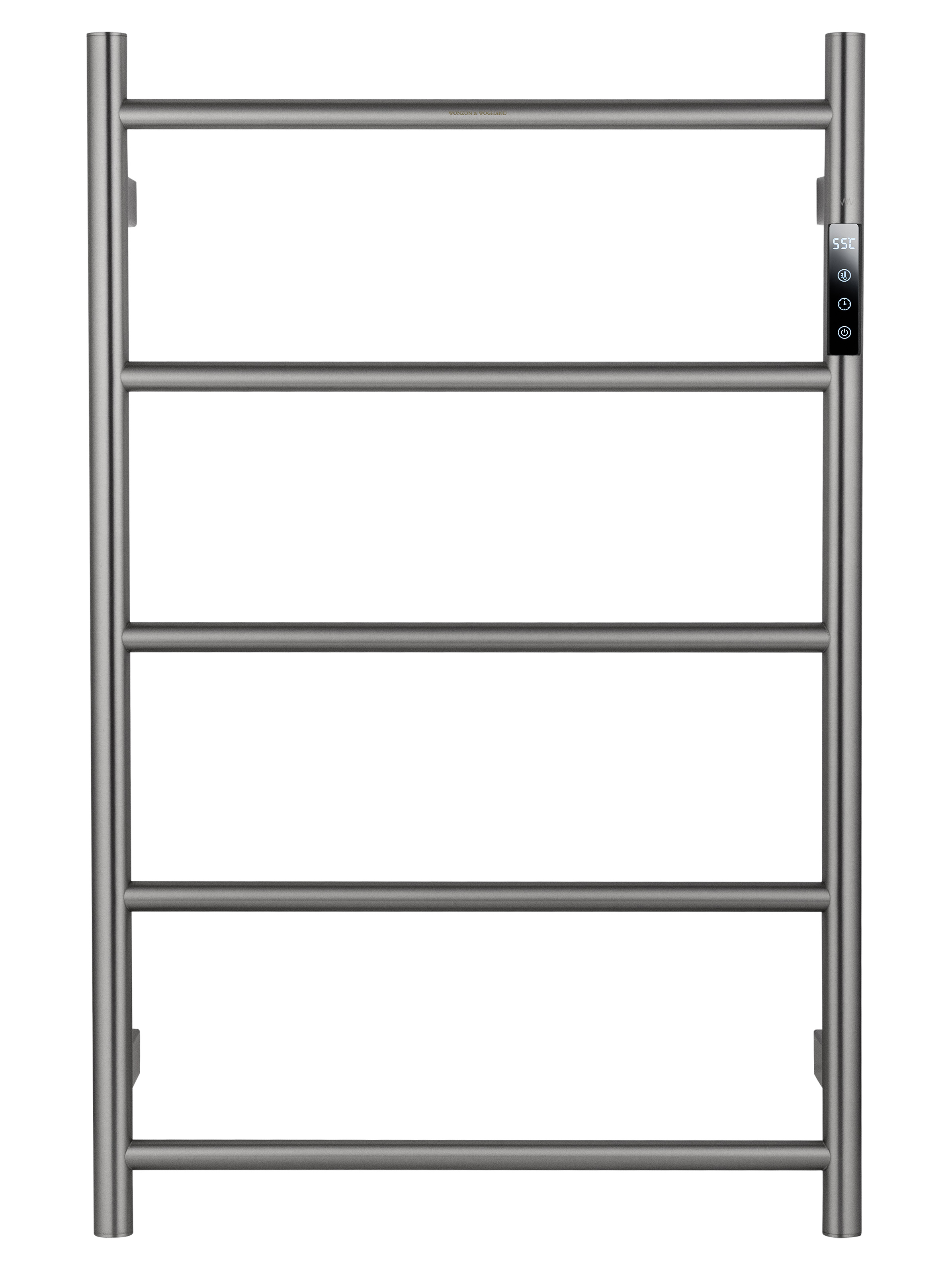 Полотенцесушитель электрический Wonzon & Woghand Bonn WW-AL405-BR 75x45 см, подключение справа, слева, скрытое подключение справа, брашированный никель, лесенка