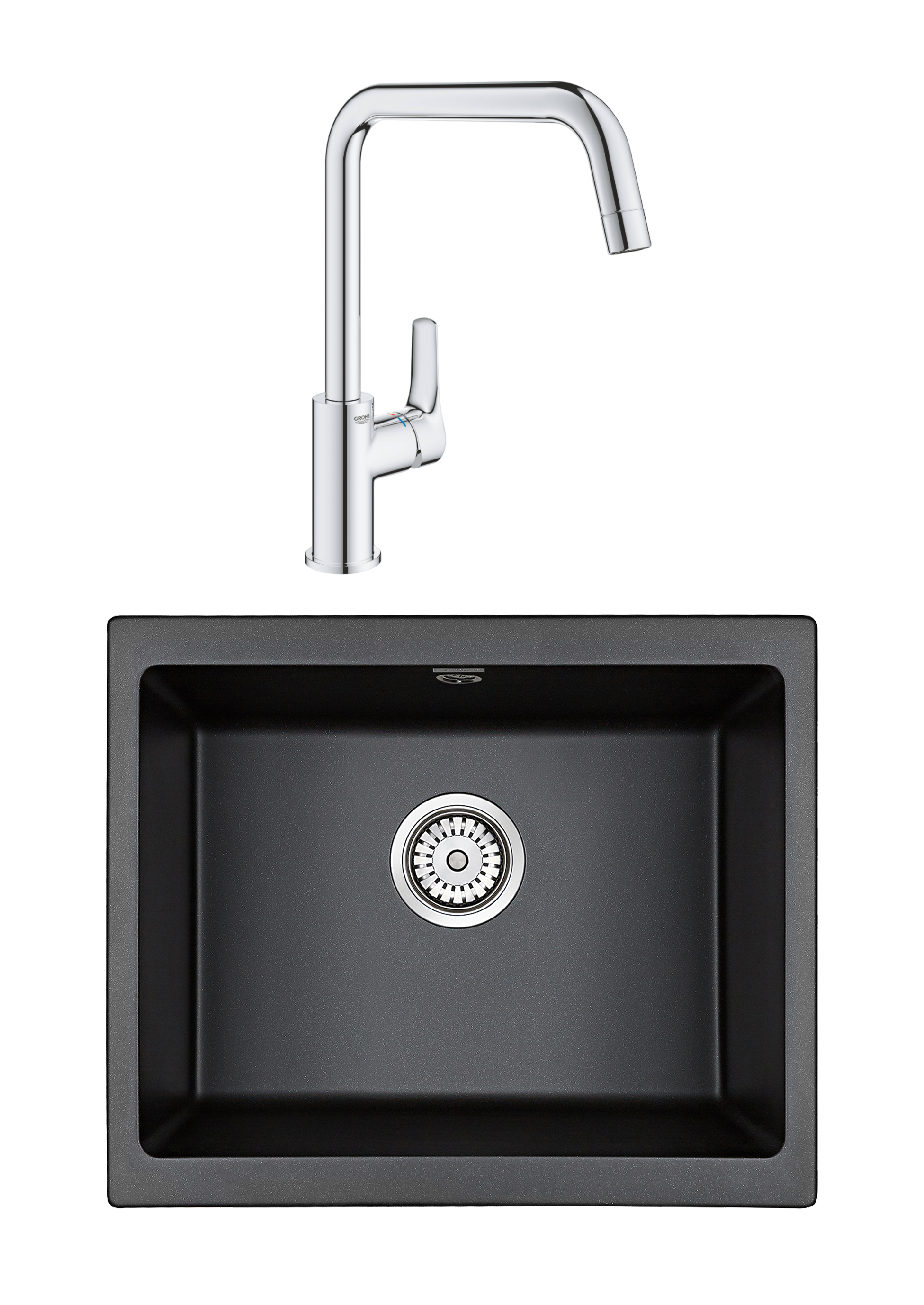 Комплект Мойка Paulmark Gera 60 PM205546-BL, черный + Смеситель Grohe Eurosmart