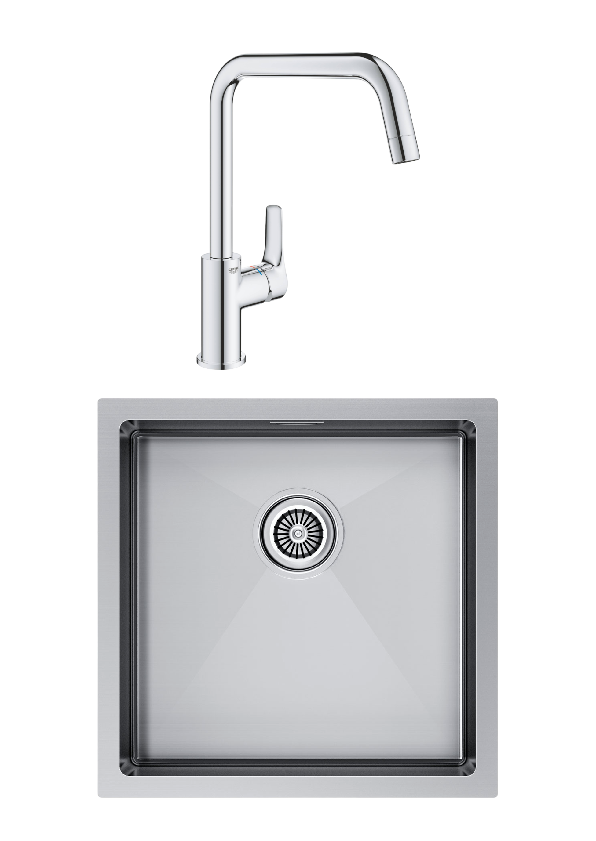 Комплект Мойка Paulmark Gerberg PM254444-BS, брашированная нержавеющая сталь + Смеситель Grohe Eurosmart
