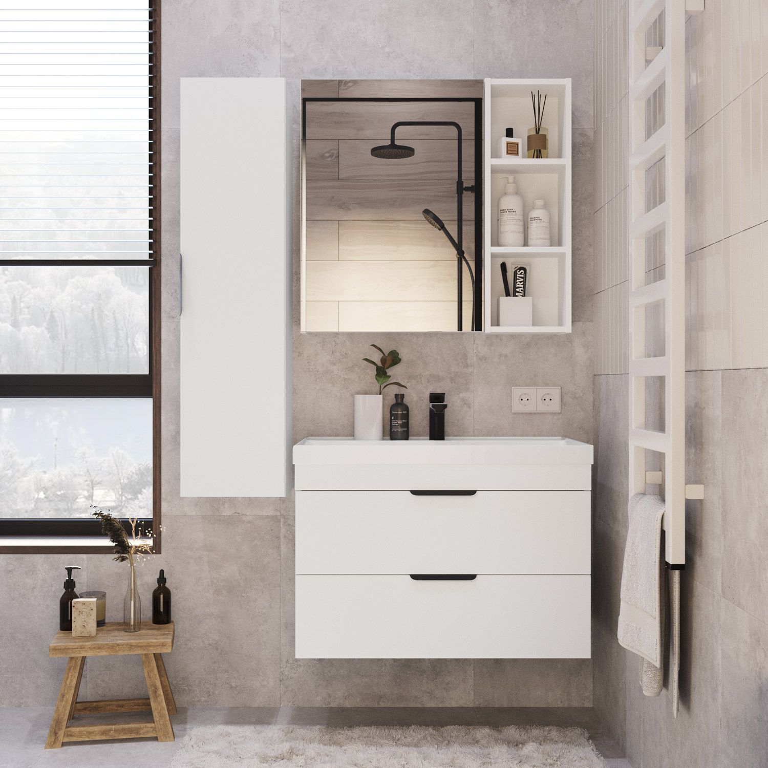 Тумба под раковину, тумба для ванной подвесная Итана Alta 80 790х443х520 под умывальник Clarissa 80 Белый Скандинавский