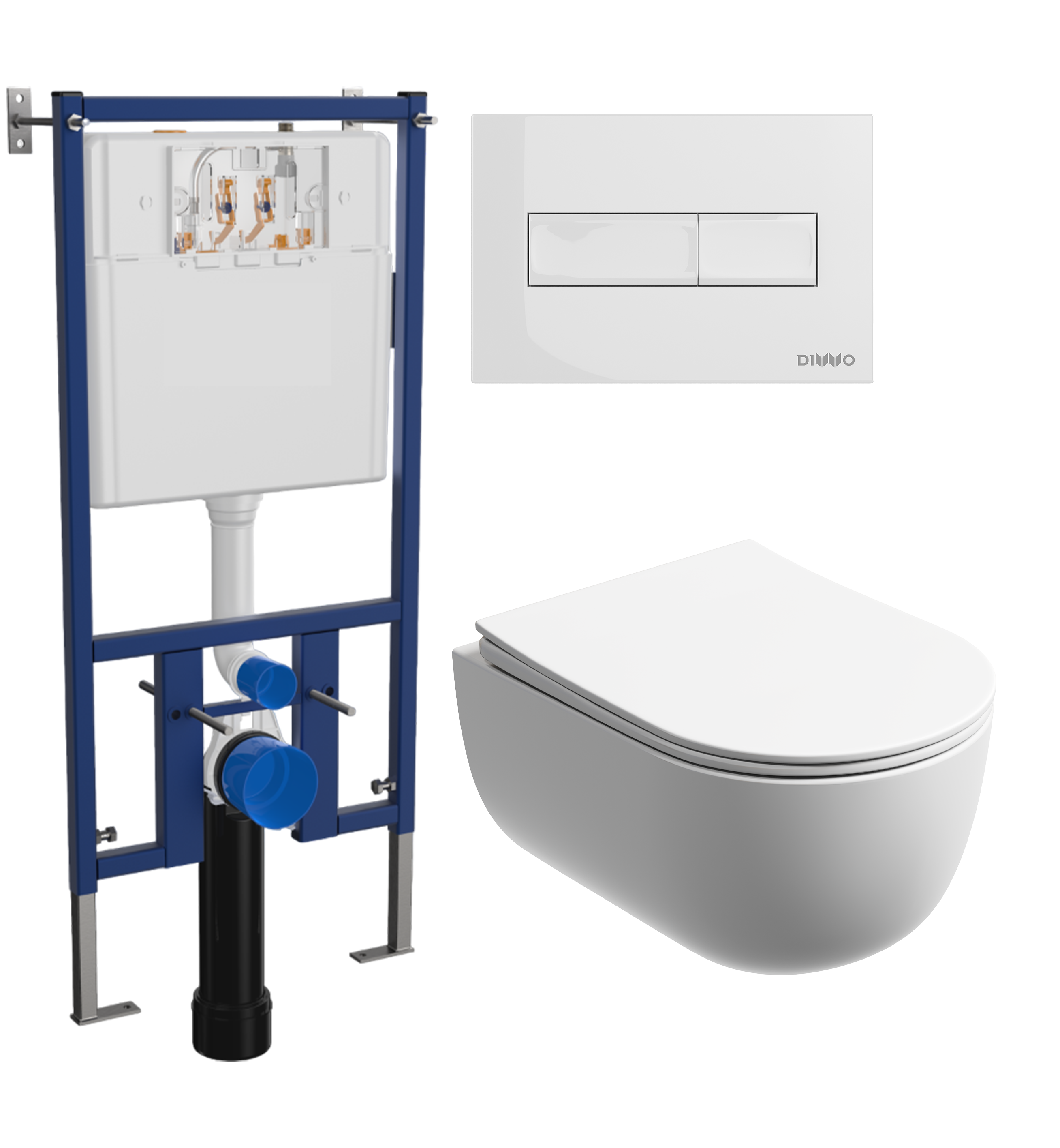 Комплект 3 в 1 Унитаз подвесной Ceramicanova Modena Rimless CN6063MW + Инсталляция DIWO 4501 + Кнопка 7320 цвет глянцевый белый