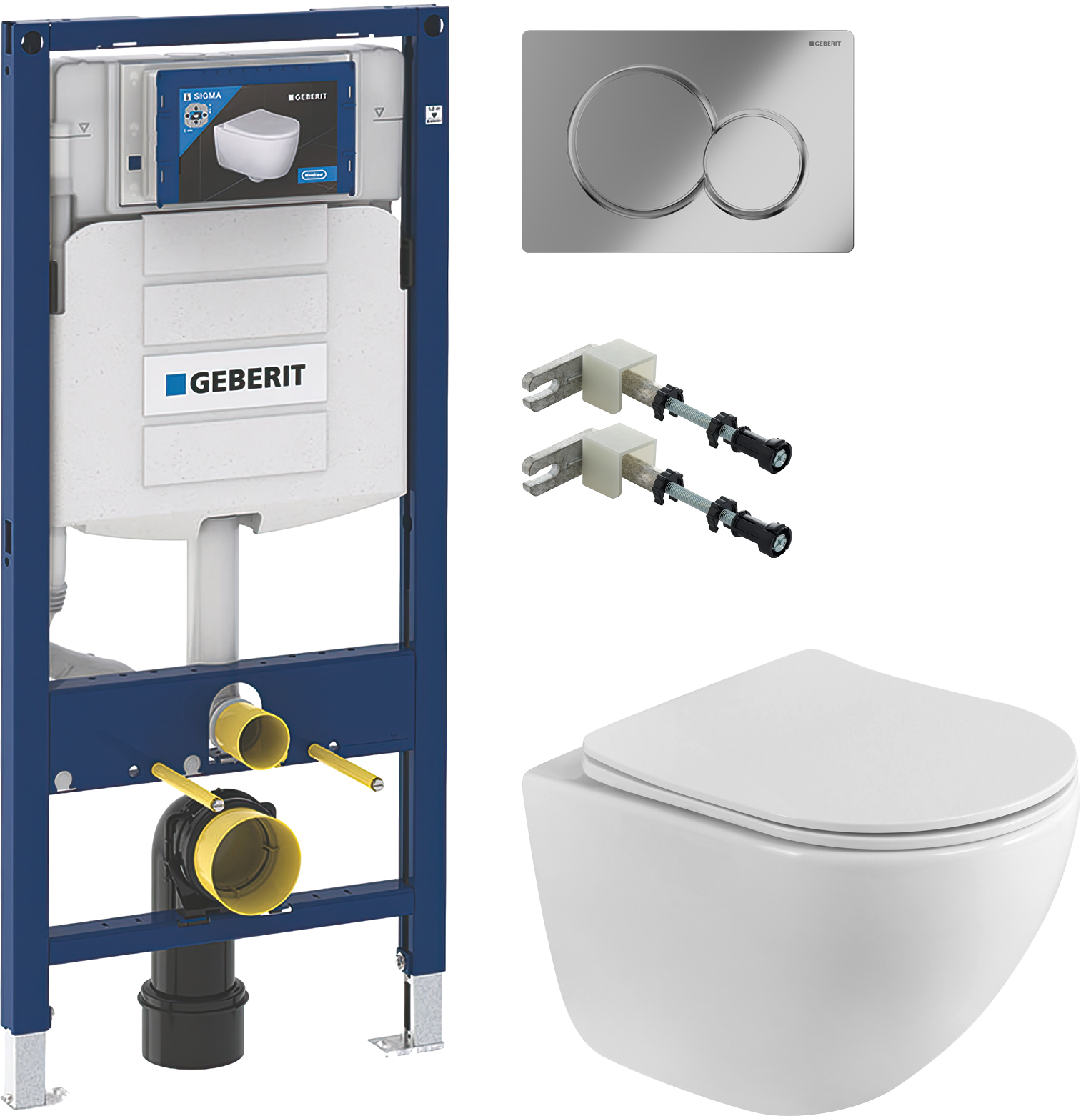 Комплект 4 в 1 Унитаз подвесной BelBagno Libero BB11051CH-TOR/SC + Инсталляция Geberit Duofix UP 320 111.300.00.5 (111.950.00.6) + Крепления 111.815.00.1, к стене + Кнопка Sigma 01 115.770.21.5 цвет глянцевый хром