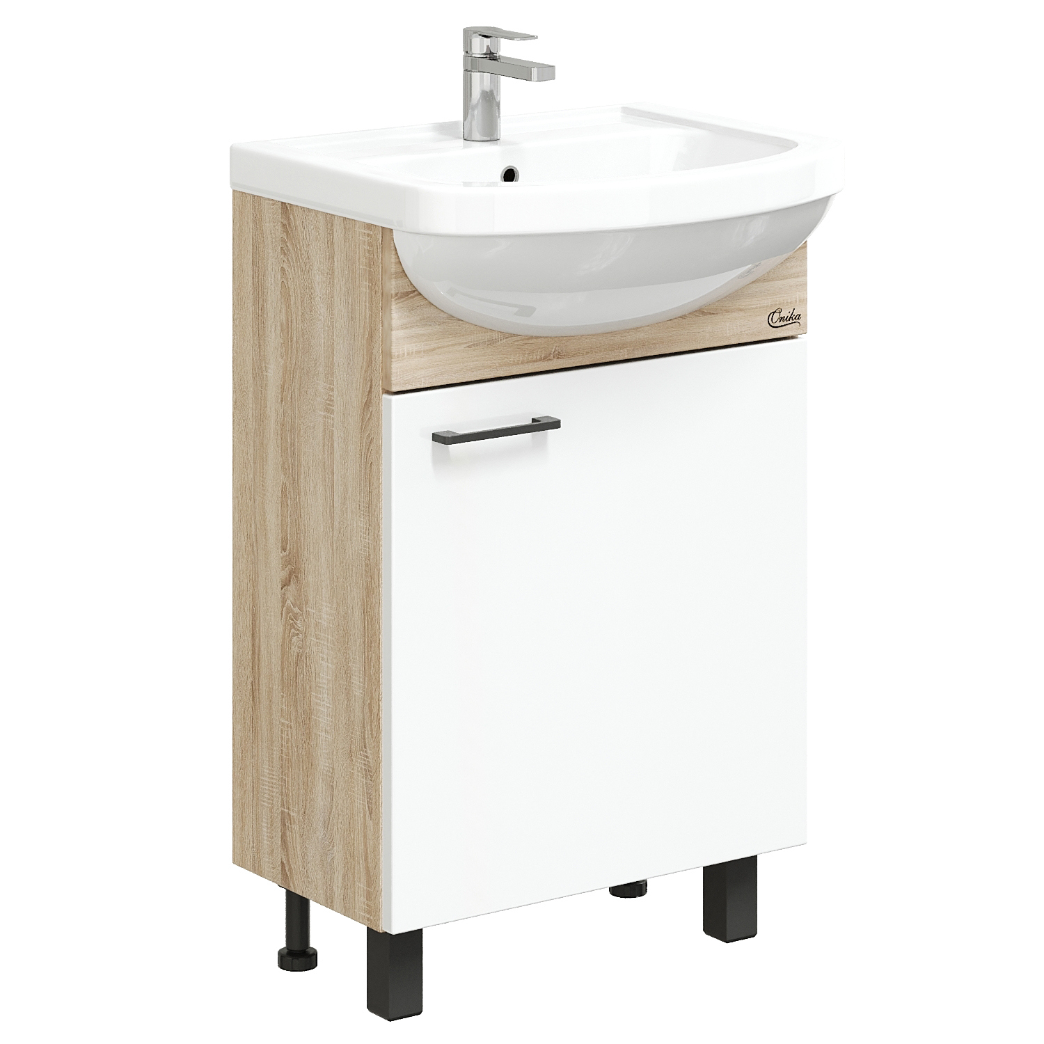 Тумба с раковиной Onika Эко 52 Black напольная, белая, дуб сонома