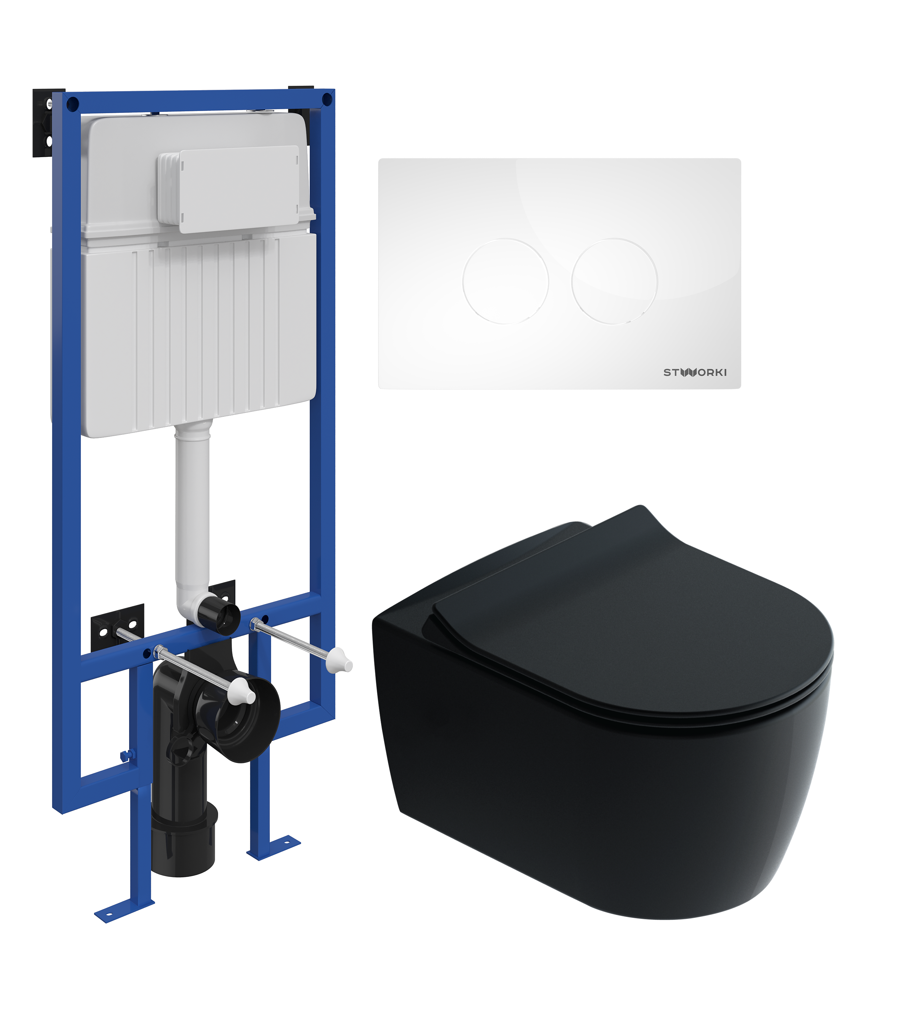 Комплект 3 в 1 Унитаз подвесной STWORKI Ноттвиль SETK3104-2616, черный + Инсталляция 510162 + Кнопка Хельсинки 500470