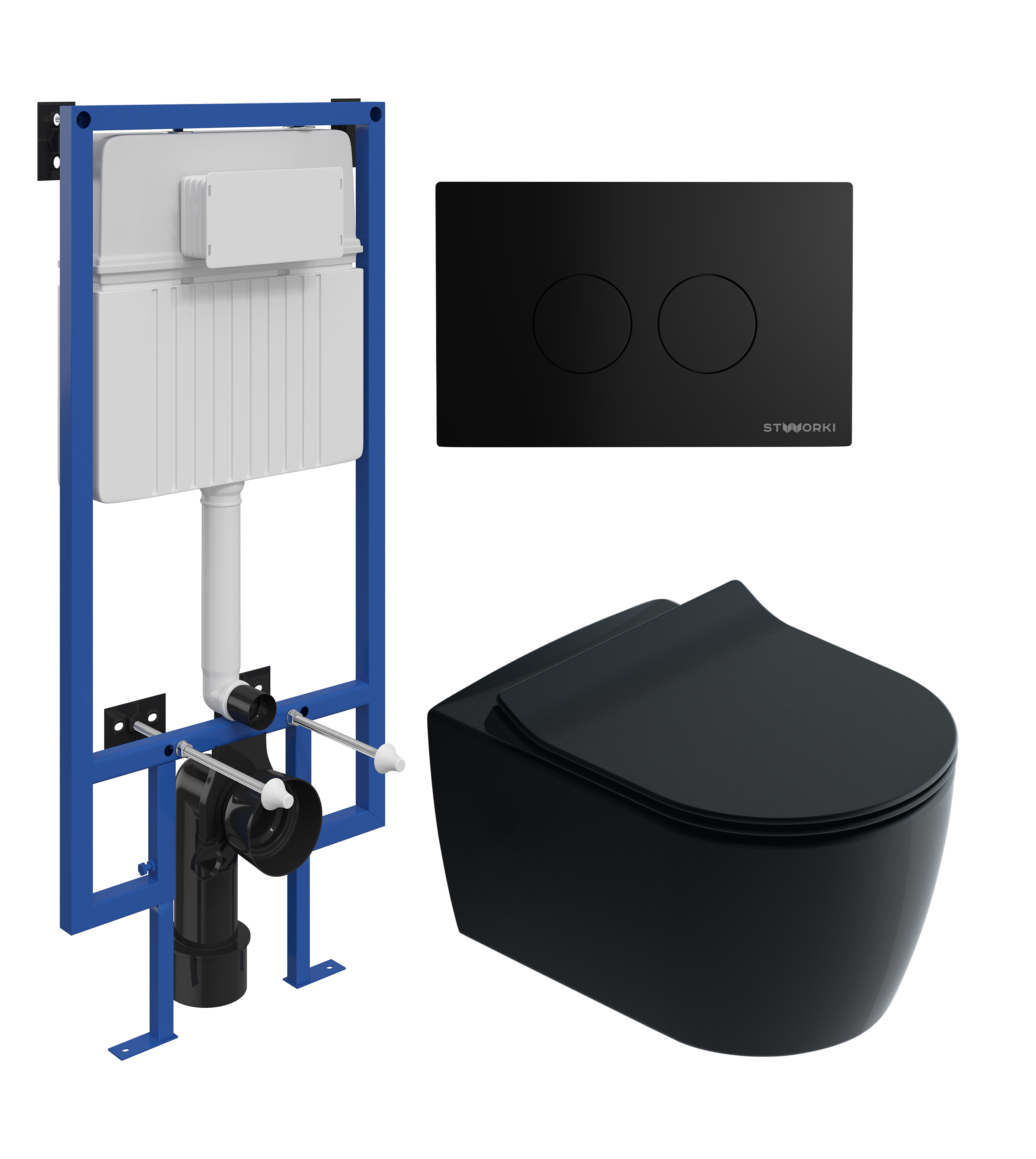 Комплект 3 в 1 Унитаз подвесной STWORKI Ноттвиль SETK3104-2616, черный + Инсталляция 510162 + Кнопка Хельсинки 500471