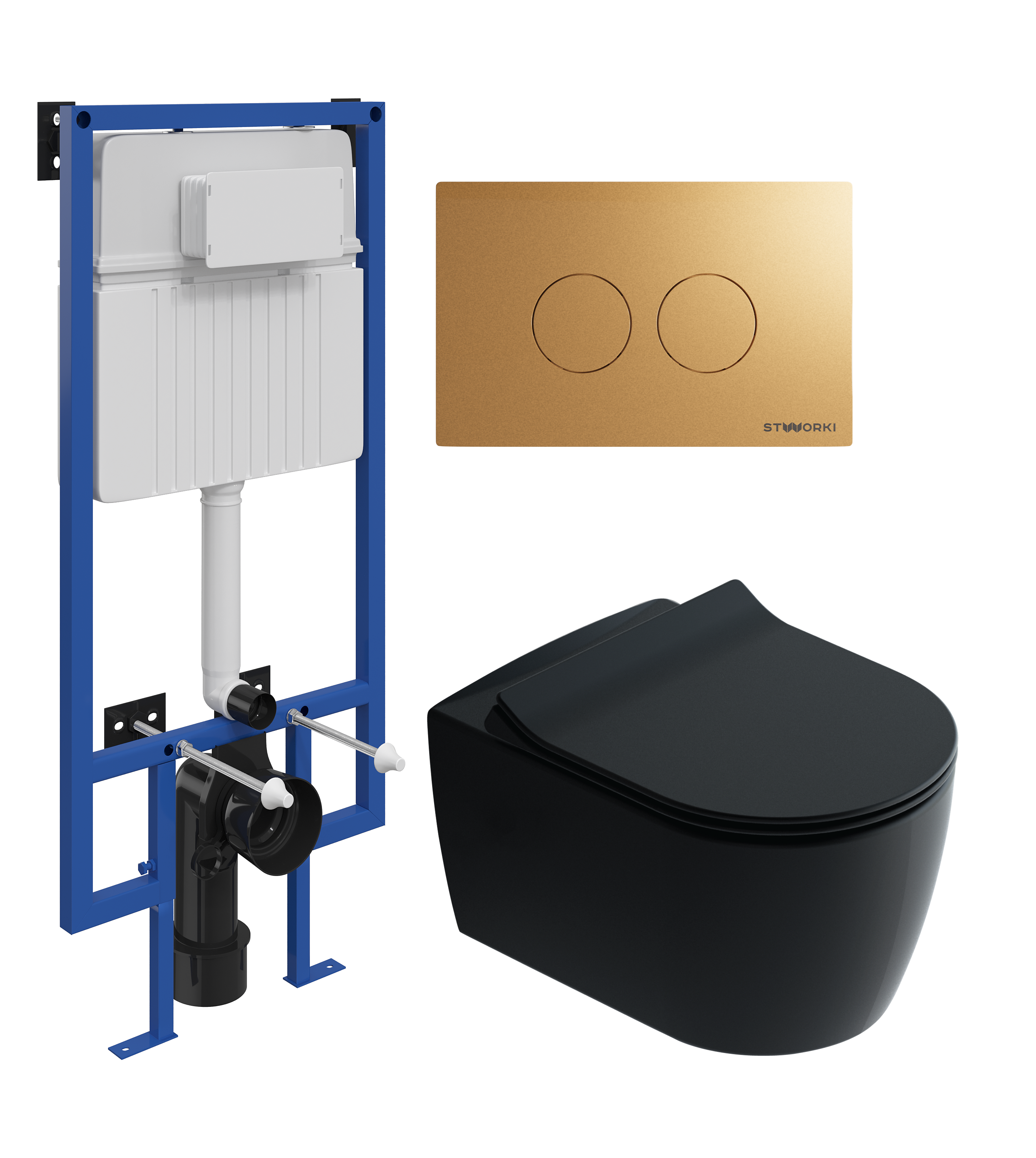 Комплект 3 в 1 Унитаз подвесной STWORKI Ноттвиль SETK3104-2616, черный + Инсталляция 510162 + Кнопка Хельсинки 500474