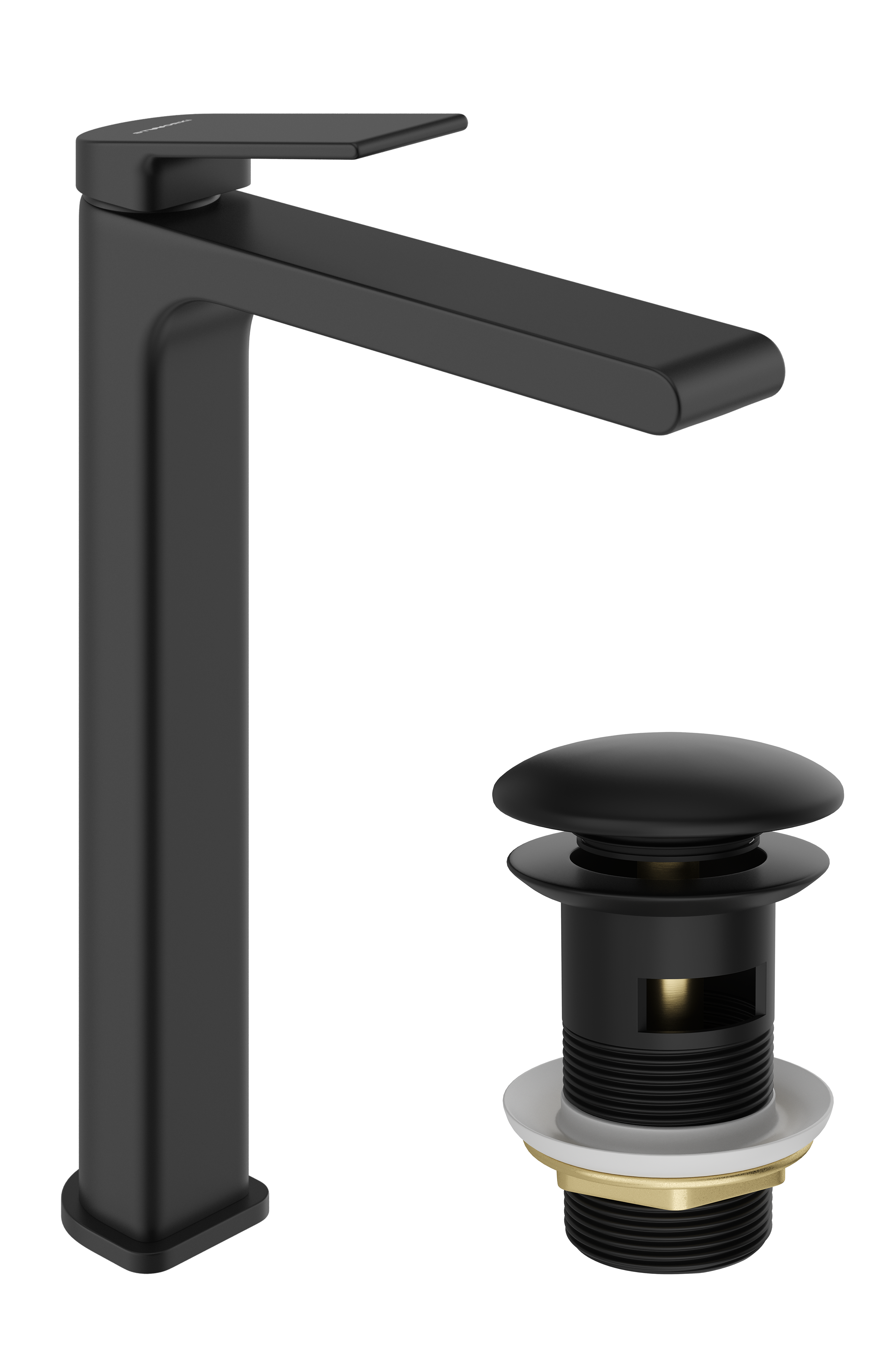 Смеситель для раковины STWORKI Ольборг S20020BK + донный клапан SD-001BK черный матовый