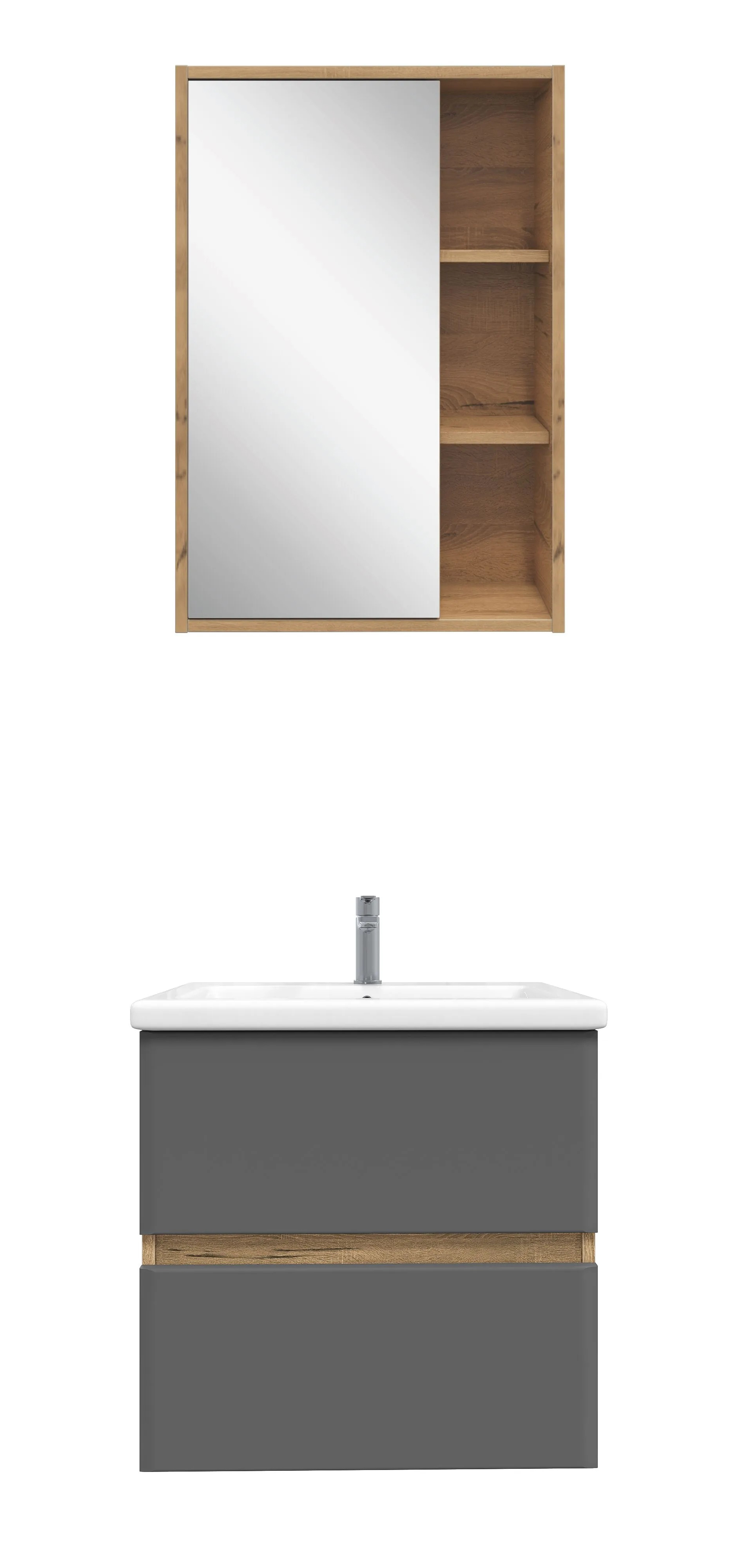 Мебель для ванной комнаты SanStar Graffa 50 дуб вотан, графит софт, раковина Фостер 50