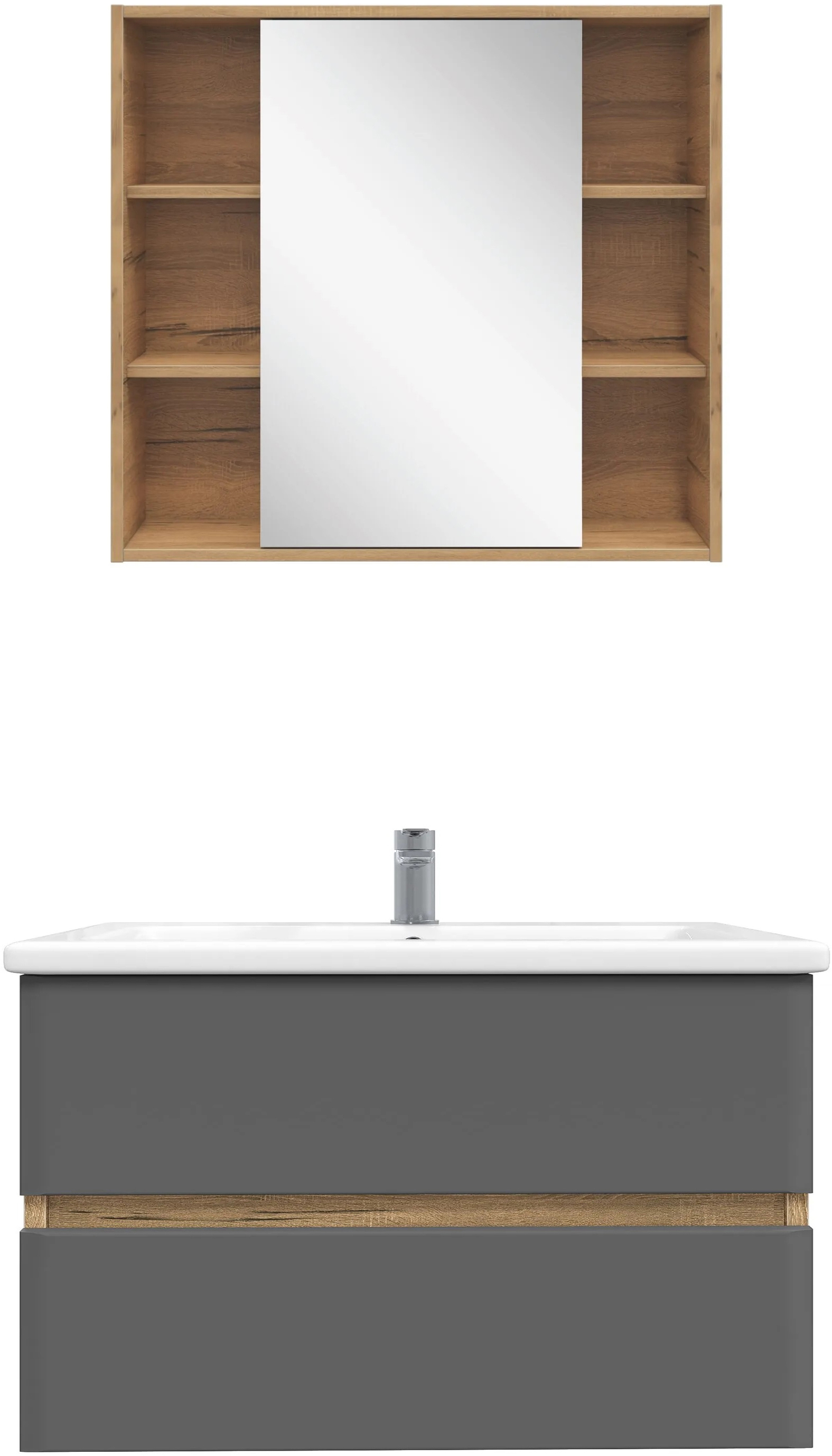 Мебель для ванной комнаты SanStar Graffa 80 дуб вотан, графит софт, раковина Como 80