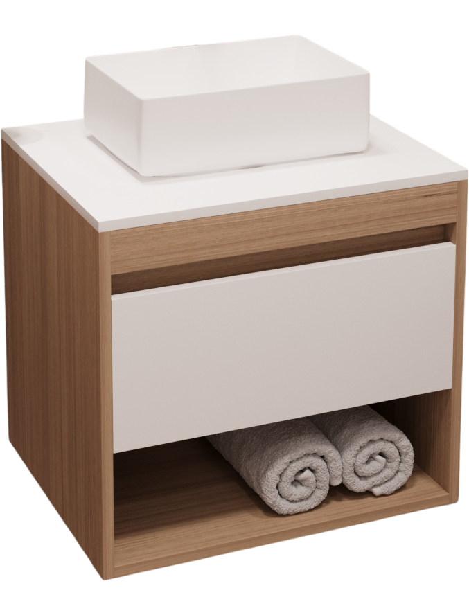 Тумба с раковиной Teymi Ritta 55 дуб эврика, матовая белая, раковина Helmi Mini 38