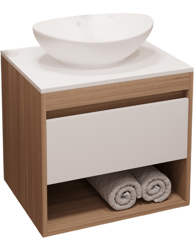 Тумба с раковиной Teymi Ritta 55 дуб эврика, матовая белая, раковина Lori 60