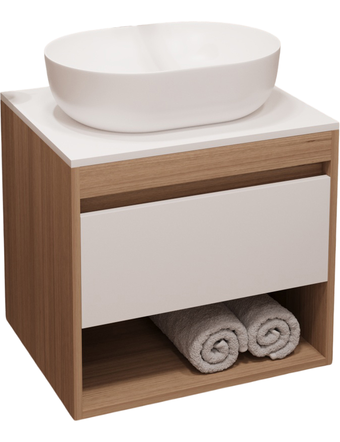 Тумба с раковиной Teymi Ritta 55 дуб эврика, матовая белая, раковина Solli 48