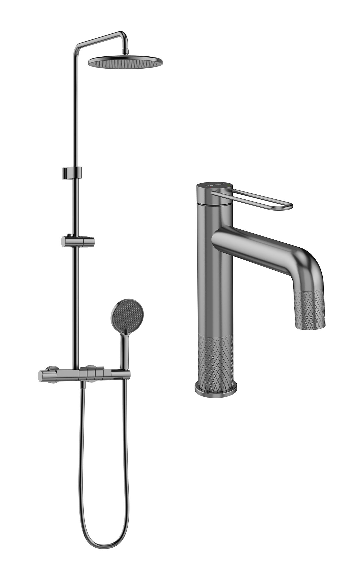 Комплект для ванной Смеситель STWORKI Левангер S07010GB, вороненая сталь + Стойка S07170GB, вороненая сталь