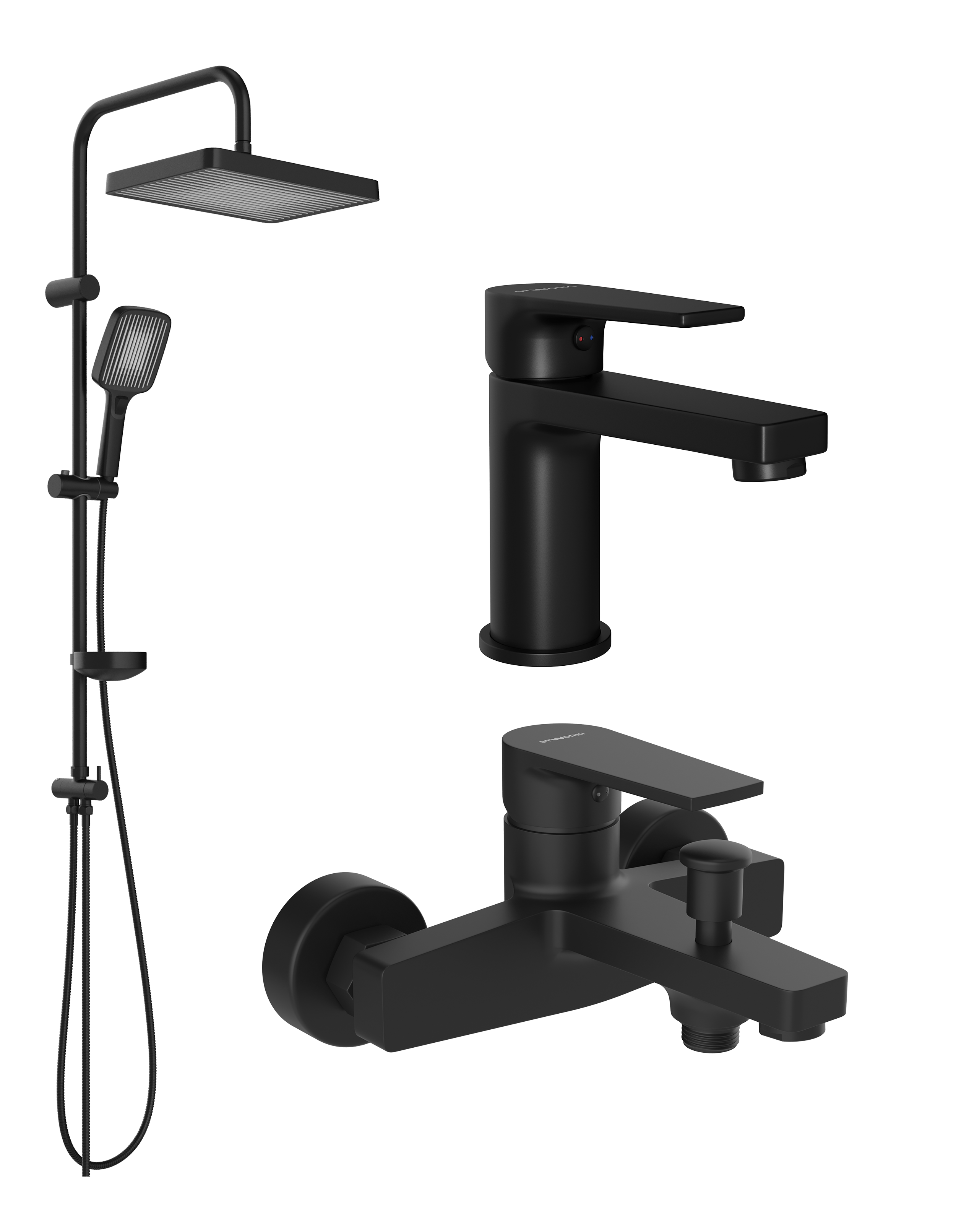 Комплект для ванной Смеситель STWORKI Берген S21010BK + Стойка S21180BK + Смеситель S21100BK