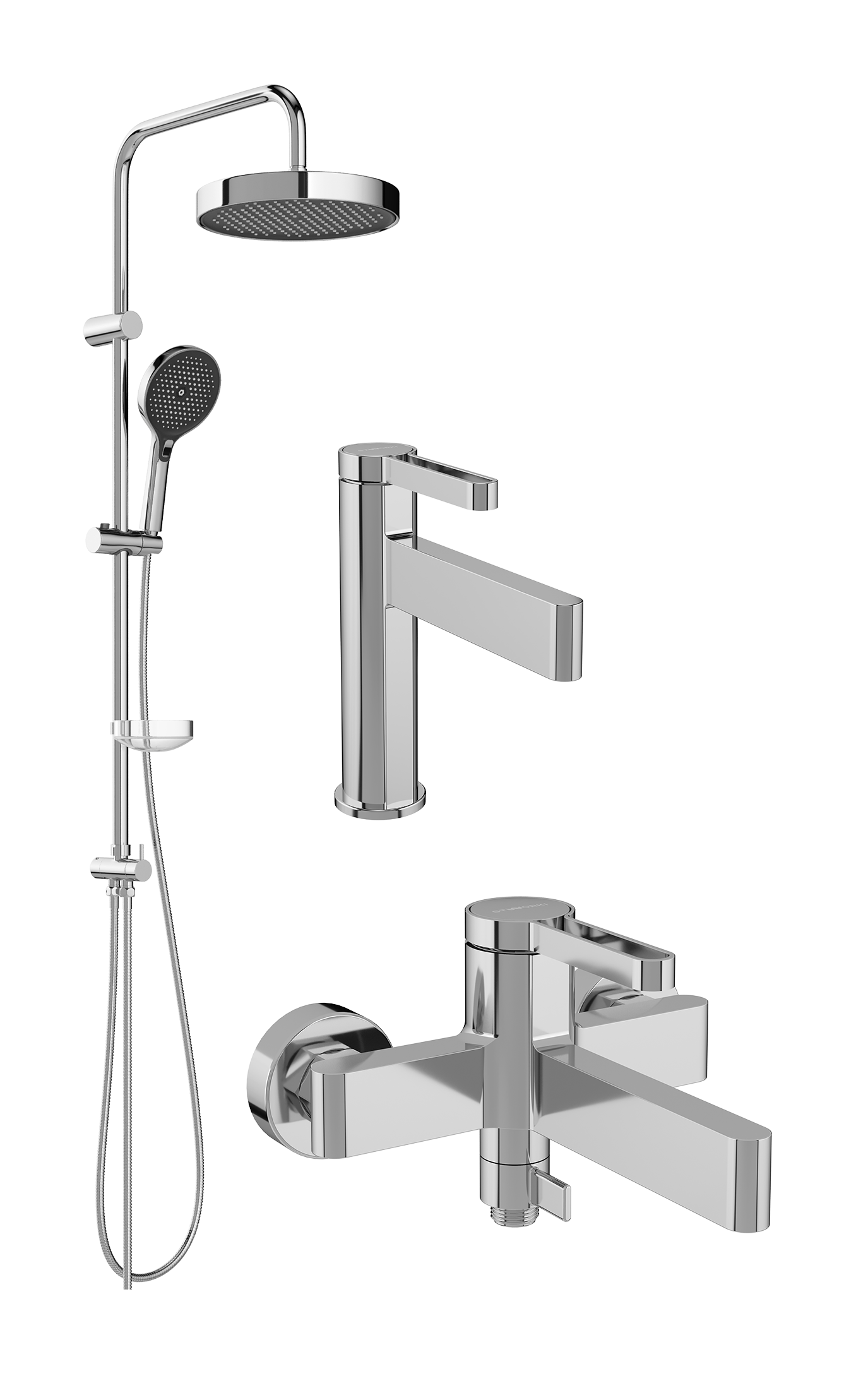 Комплект для ванной Смеситель STWORKI Лександ S09010CR + Стойка Монтре S30180CR + Смеситель S09100CR