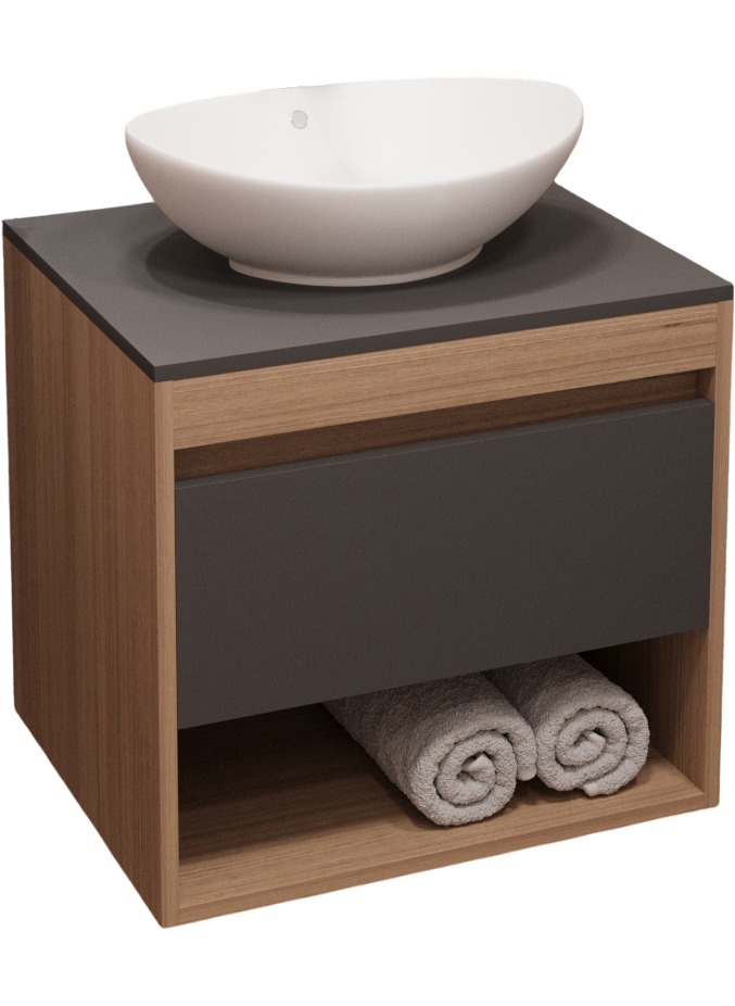 Тумба с раковиной Teymi Ritta 55 дуб эврика, матовый графит, раковина Lori 60