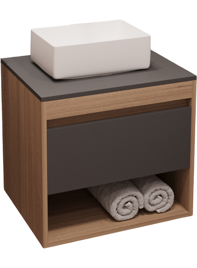 Тумба с раковиной Teymi Ritta 55 дуб эврика, матовый графит, раковина Helmi Mini 38