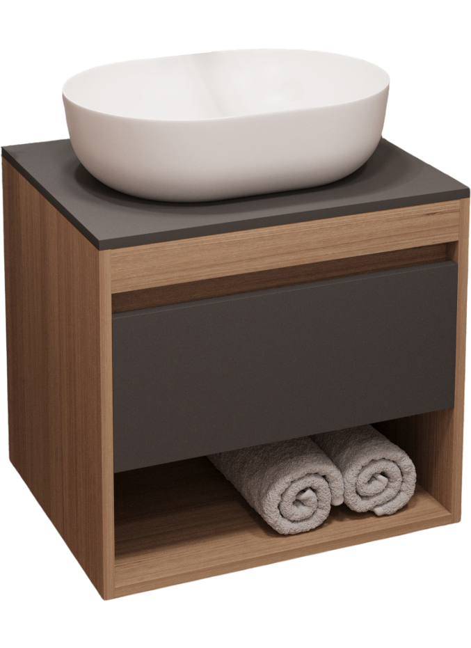Тумба с раковиной Teymi Ritta 55 дуб эврика, матовый графит, раковина Solli 48