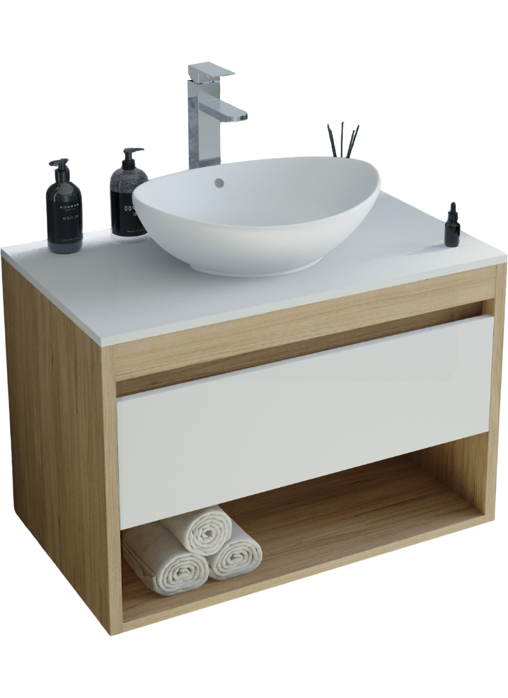 Тумба с раковиной Teymi Ritta 65 дуб эврика, матовая белая, раковина Lori 60