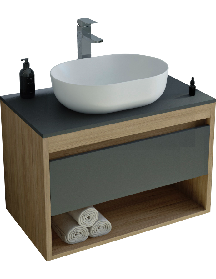 Тумба с раковиной Teymi Ritta 65 дуб эврика, матовый графит, раковина Solli 48