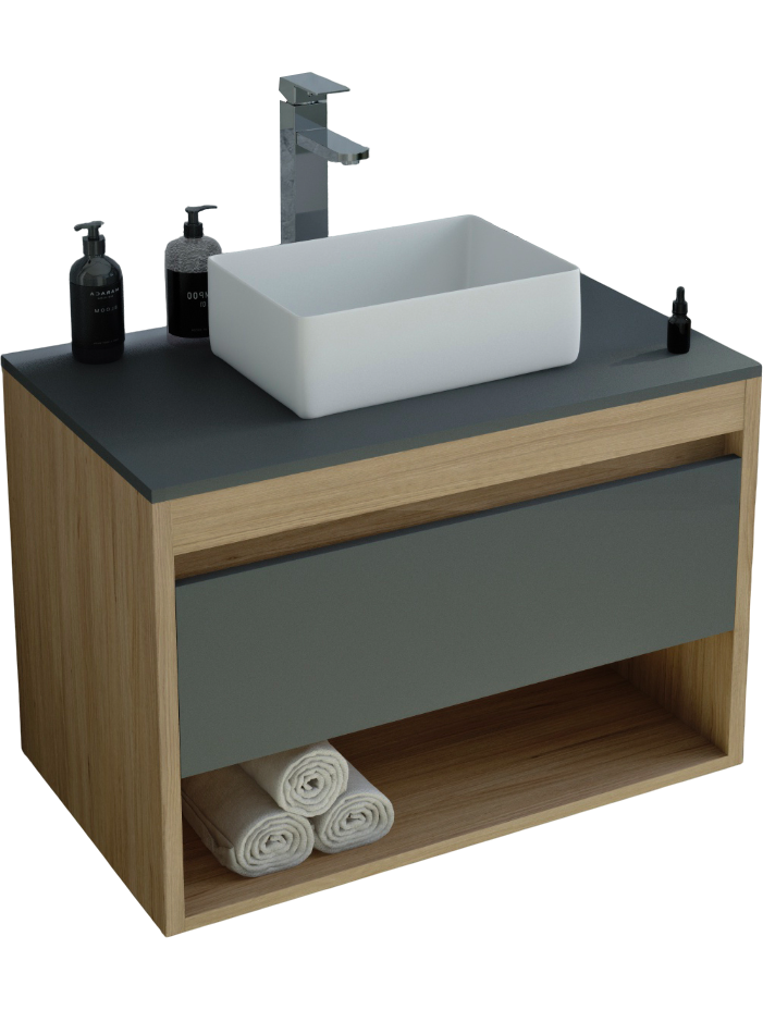 Тумба с раковиной Teymi Ritta 65 дуб эврика, матовый графит, раковина Helmi Mini 38