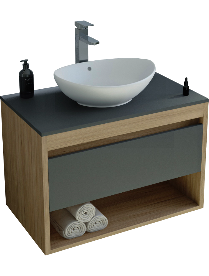 Тумба с раковиной Teymi Ritta 65 дуб эврика, матовый графит, раковина Lori 60