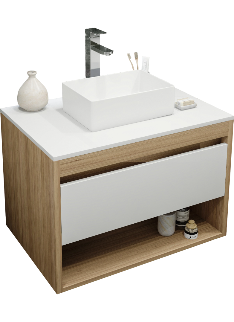 Тумба с раковиной Teymi Ritta 75 дуб эврика, матовая белая, раковина Helmi Mini 38