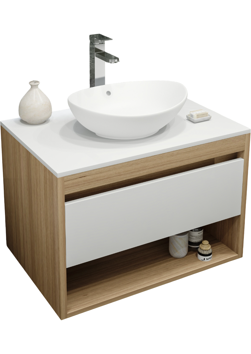 Тумба с раковиной Teymi Ritta 75 дуб эврика, матовая белая, раковина Lori 60